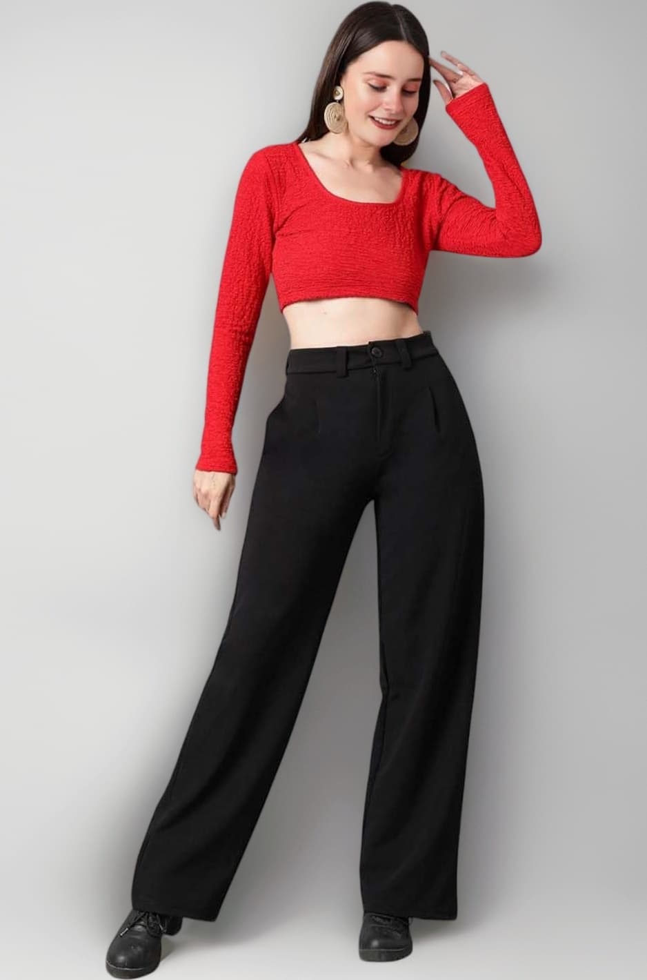 KOTTY Women's Relax Fit Straight Leg Tie Waist Pants