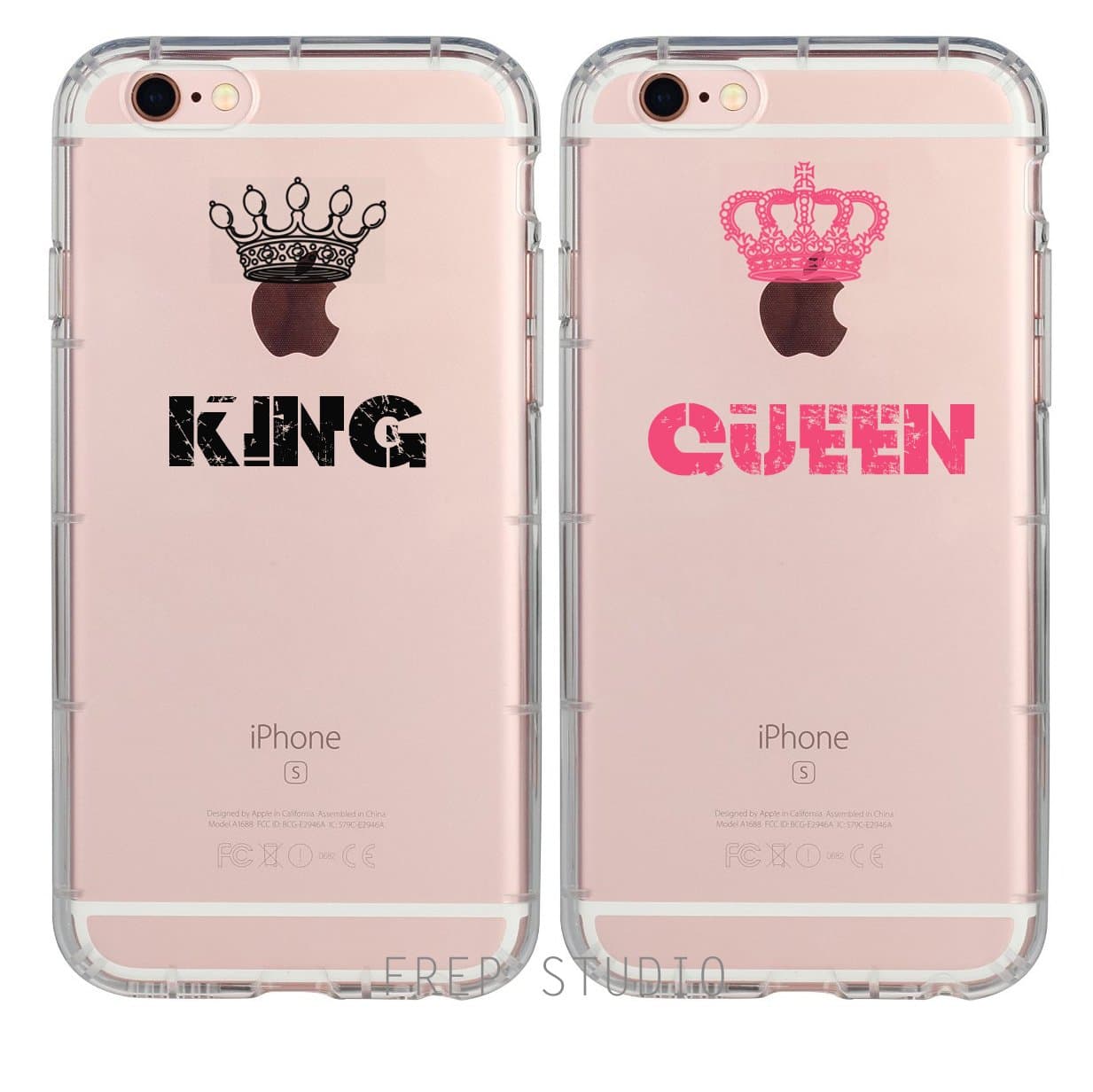 Couple Matching Cases-King and Queen Crown Boyfriend Girlfriend Couple gift Clear Rubber Cases(king:iphone 6/queen:iphone 6)