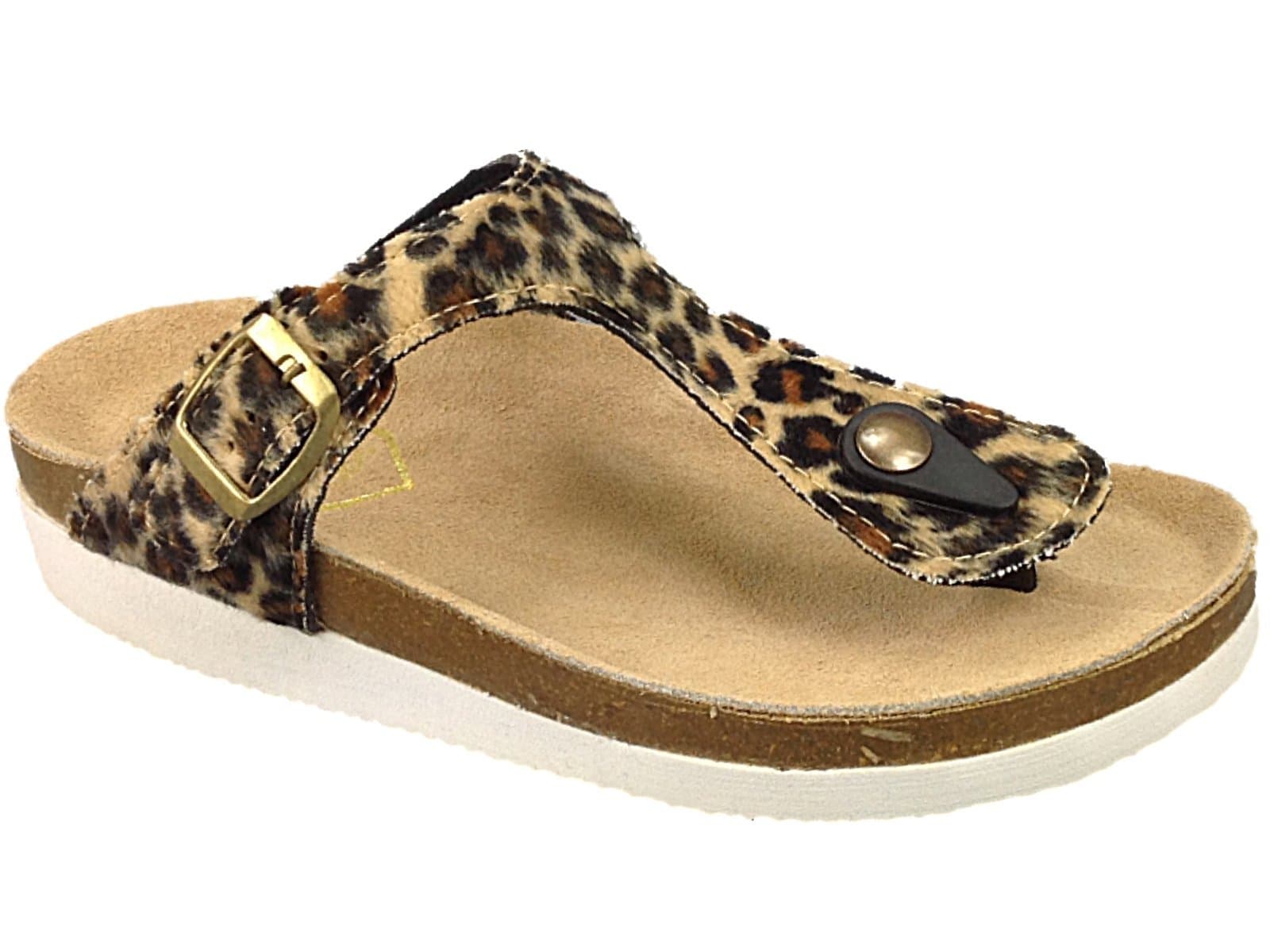 Ladies 448800 Fabs Animal Print Chunky Flatform Birks Flat Beach Mule Sandals Flip Flops Shoes Size 4-9 (UK 6, Leopard )