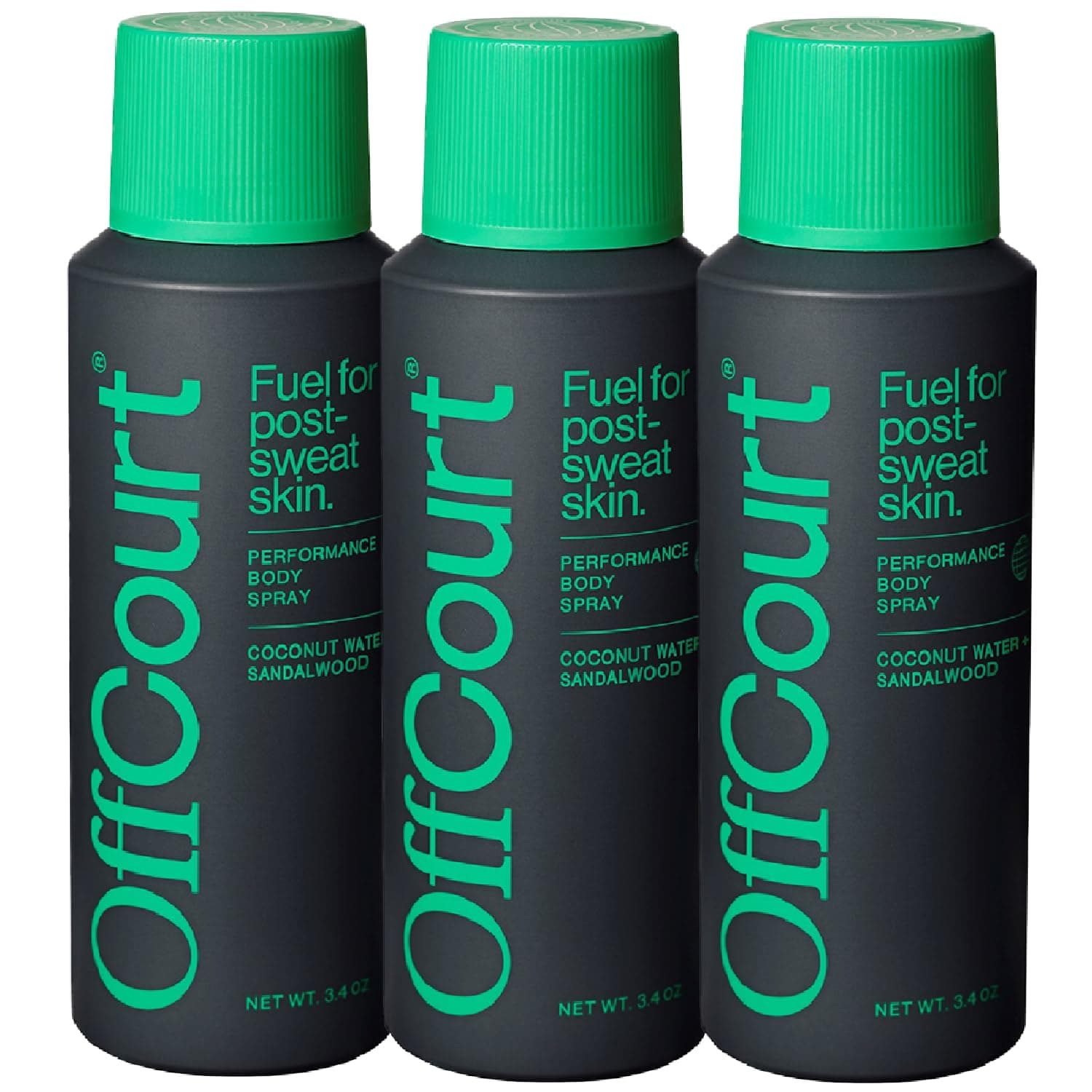 OffCourt - Natural Deodorant Body Spray for Men and Women - Aluminum Free - Whole Body Deodorant for Women and Men - Long-Lasting Coconut Water and Sandalwood Scent, 3.4 Ounce (Pack of 3)
