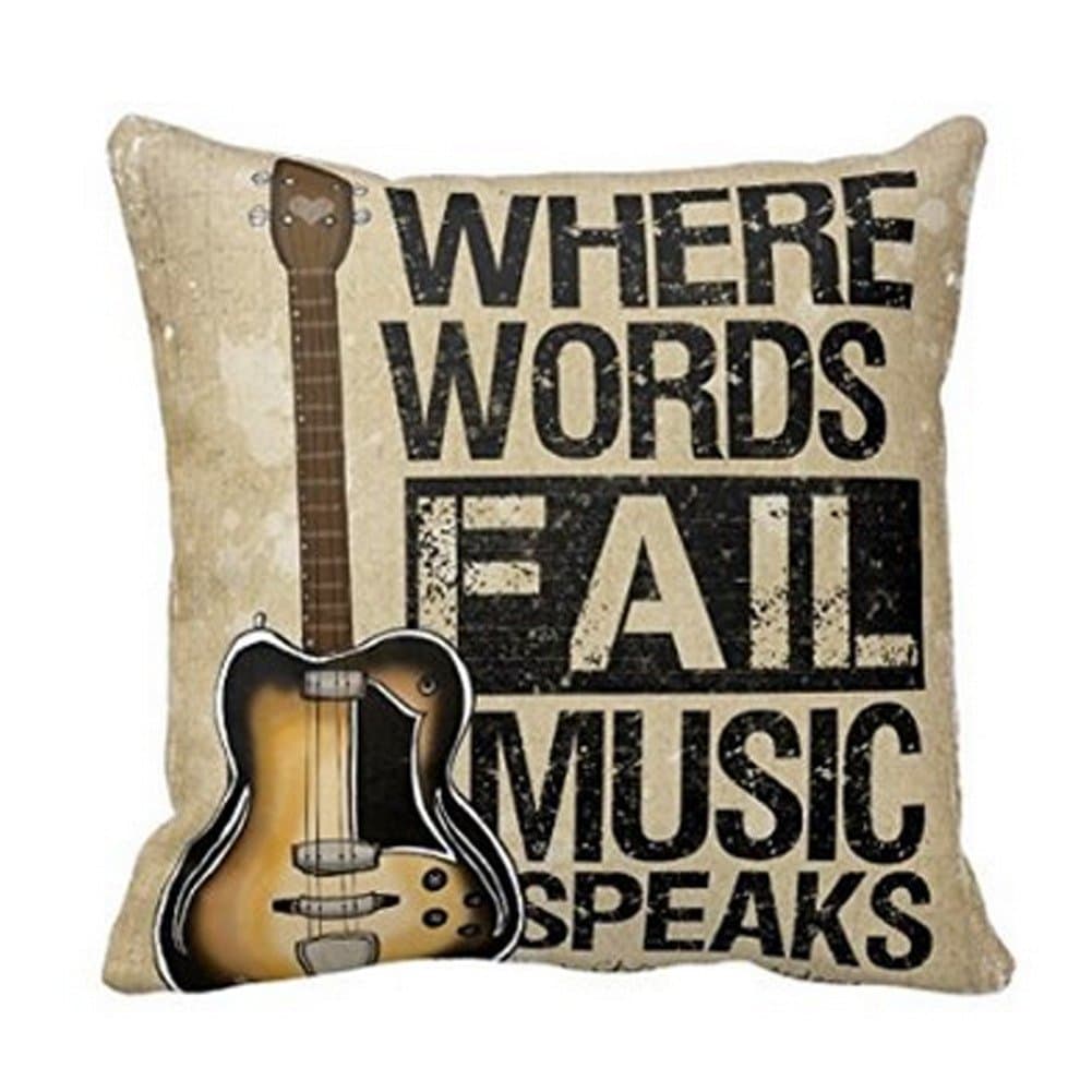Where Words Fall Music Speaks Quote Throw Pillow Case Vintage Cushion Cover Guitar Pillowcase 18x18 Twin Sides
