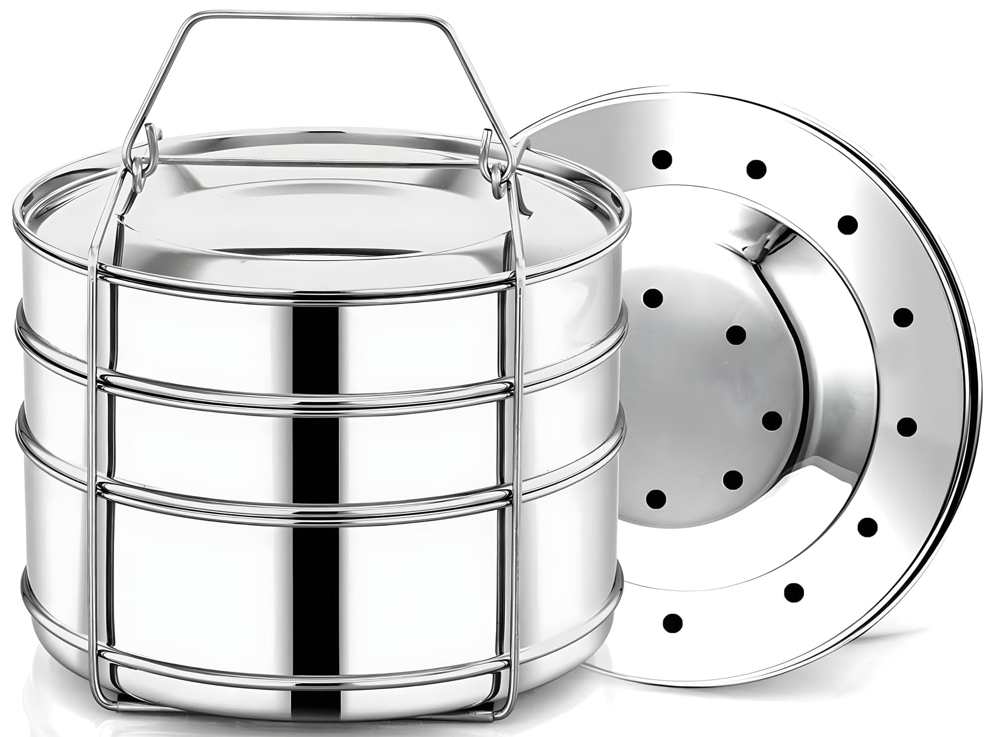Stainless Steel 3 Tier Stackable Insert Pans, Compatible with 8 Qt Instant Pot, Pot-in-Pot, Baking Pans for Flan, Layer Cake