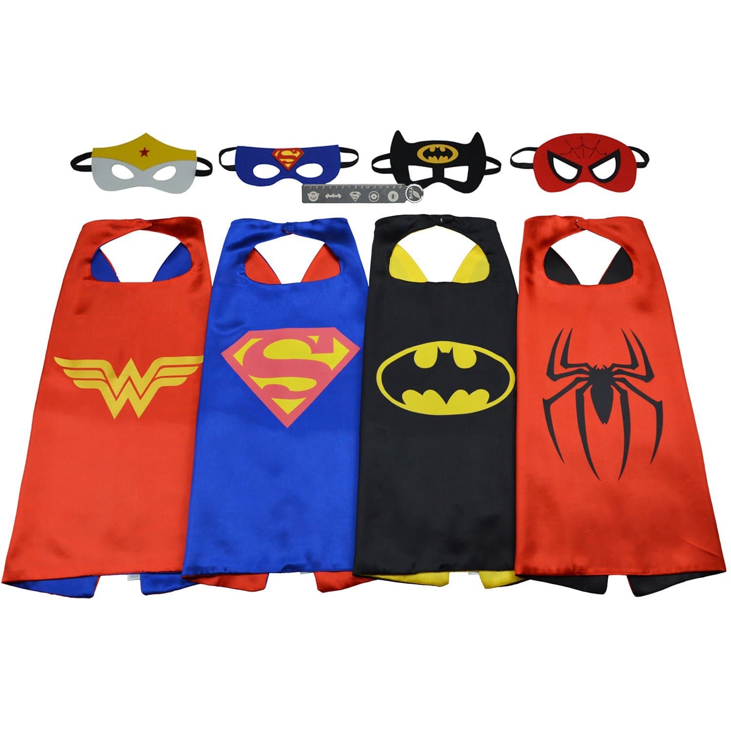 Tsye Superhero Costumes (4 Satin Capes and 4 Felt Masks) and Superhero Party Supplies for Kids