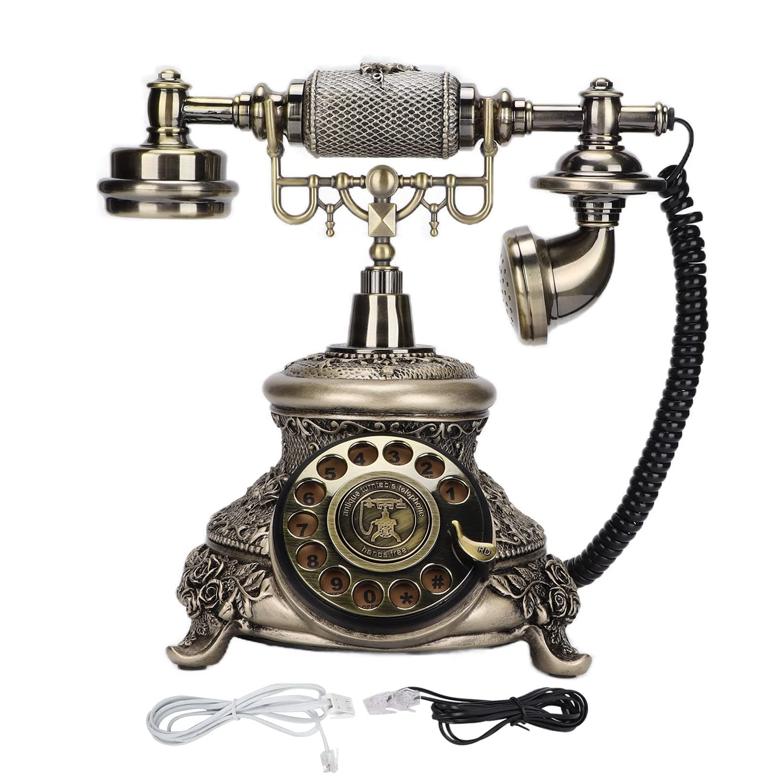 Antique Telephone, Classic European Retro Landline Telephone with Phone Line, Redialing Functions Old Fashioned Antique Phone for Home Coffee Shop Bar (Bronze)