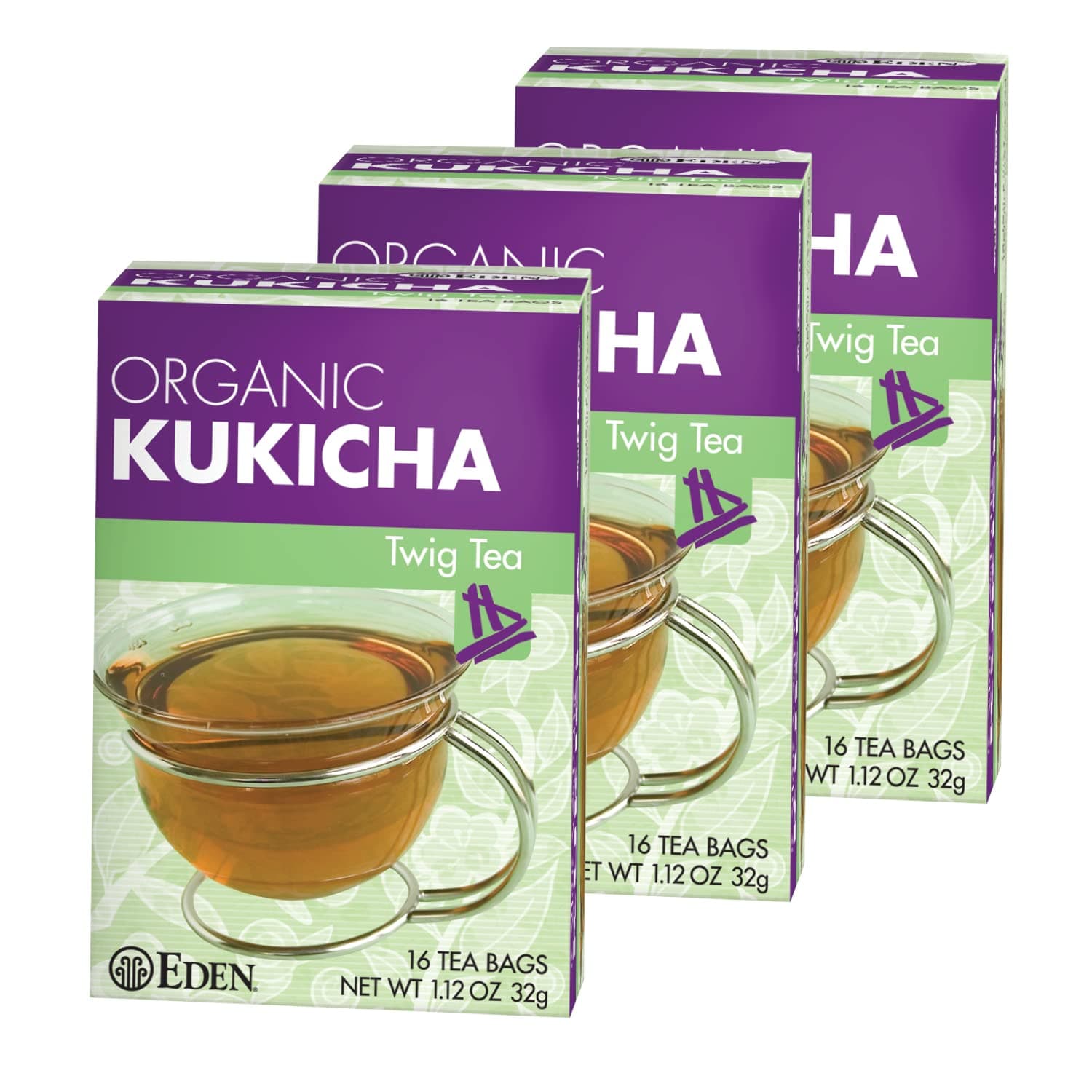 Eden Kukicha Organic Roasted Twig Tea, George Ohsawa Macrobiotic, Low Caffeine, 16 Unbleached Manila Tea Bags/Box