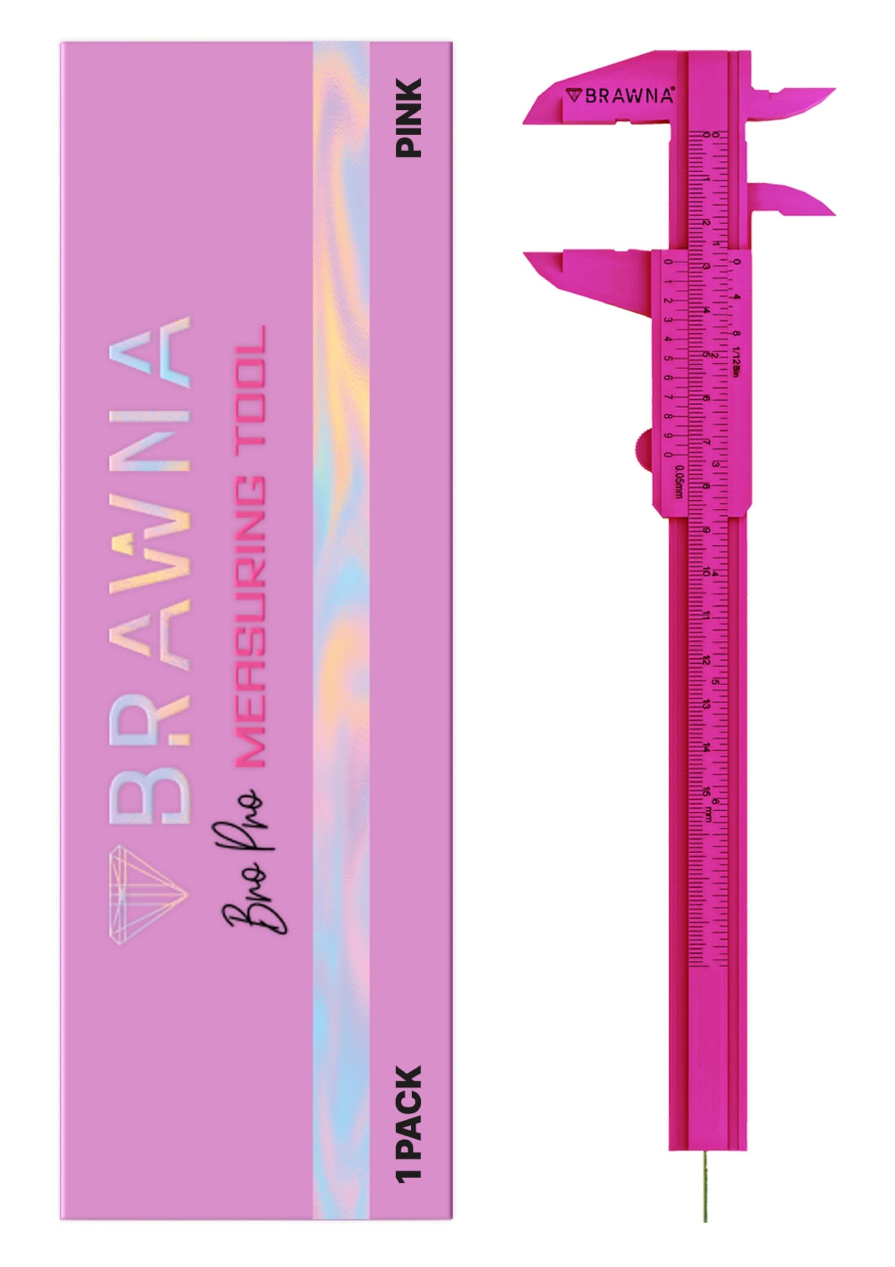 BRAWNA 1 Pc Caliper Eye Measuring Tool- Double Scale Eyebrow Ruler for Microblading, Tattoo, Brow & Makeup Artists- Lightweight, Smooth & Precise Eyebrow Calipers Ruler Plastic- Pink