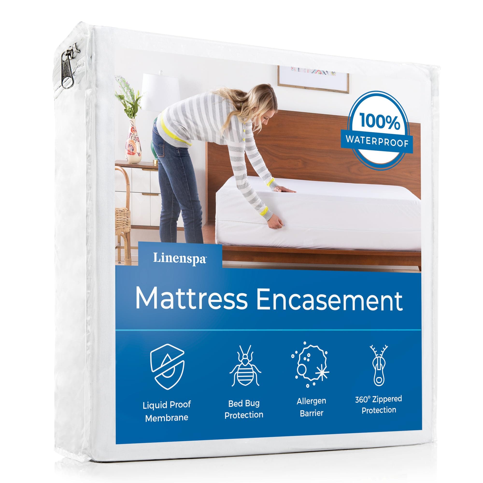Mattress Encasement Queen, Zippered Encasement, Waterproof Queen