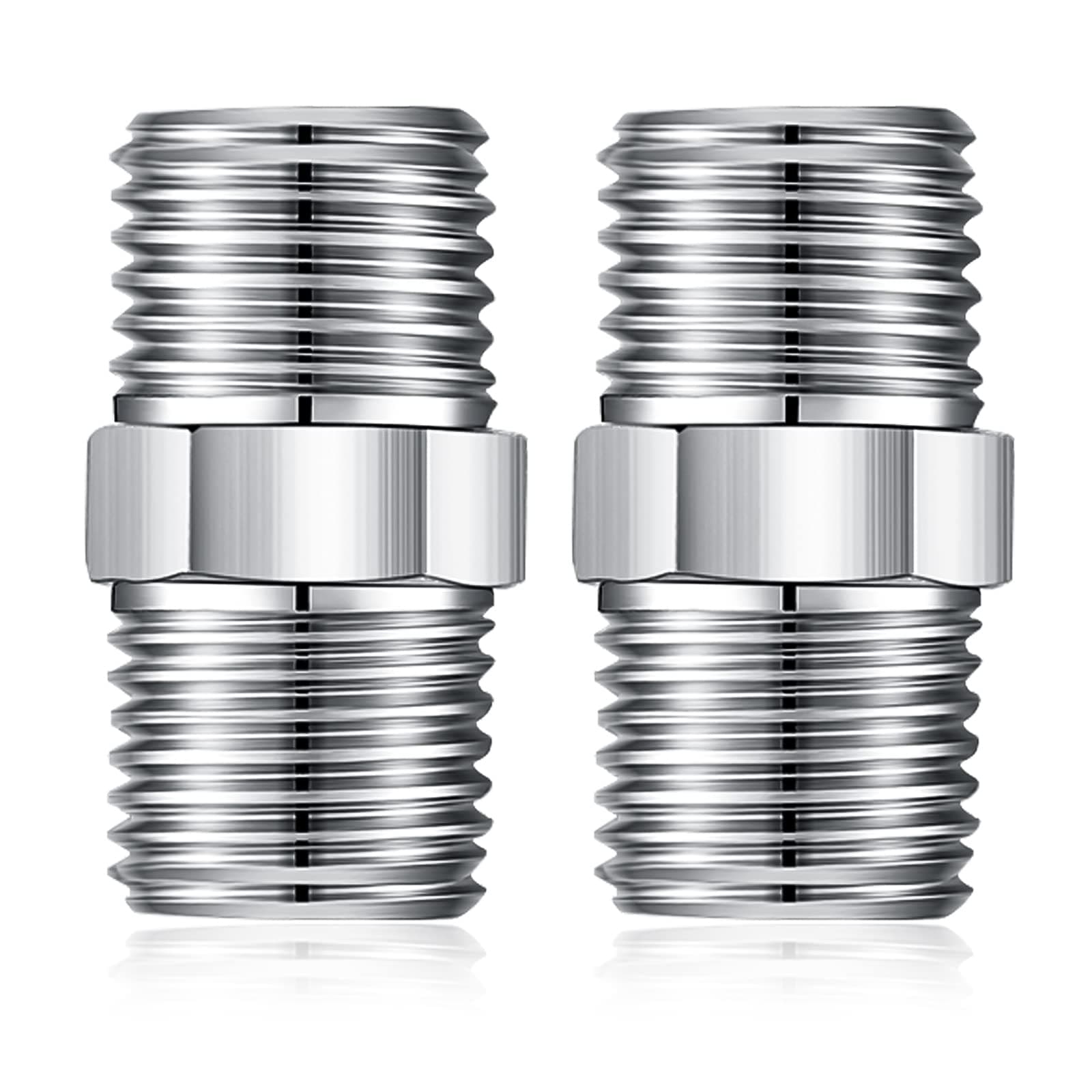Shower Hose Connector, 1/2 Inch Hose Extension Stainless Steel Male to Male Hoses Connector Threaded Pipe Connection – 2Packs