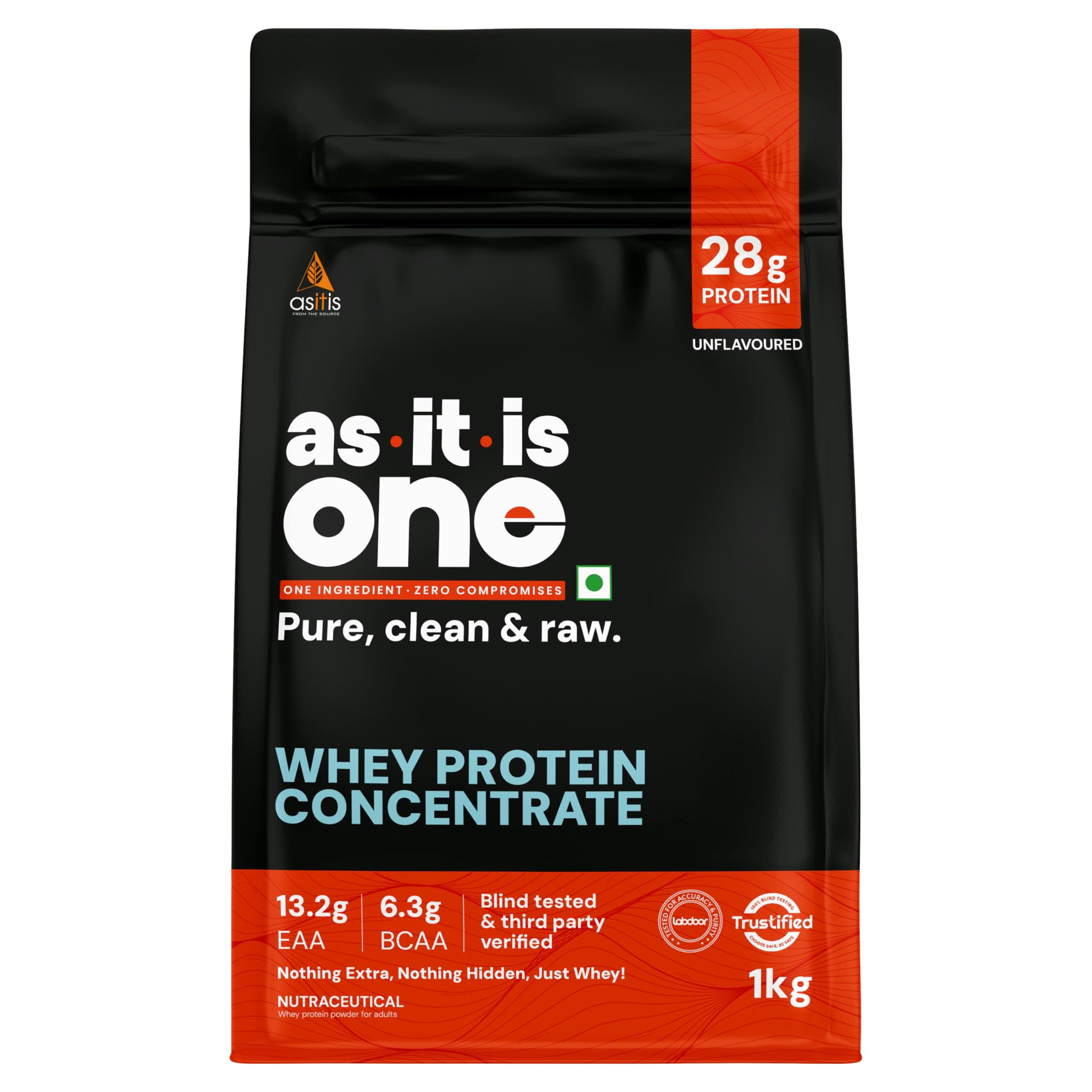 AS-IT-IS ONE Whey Protein Concentrate I Pure, Clean & Raw I 28g Protein per Serve, Unflavoured 1kg I Labdoor & Trustified Certified I No Amino Spike OR Heavy Metals I Protein for All Ages Adults