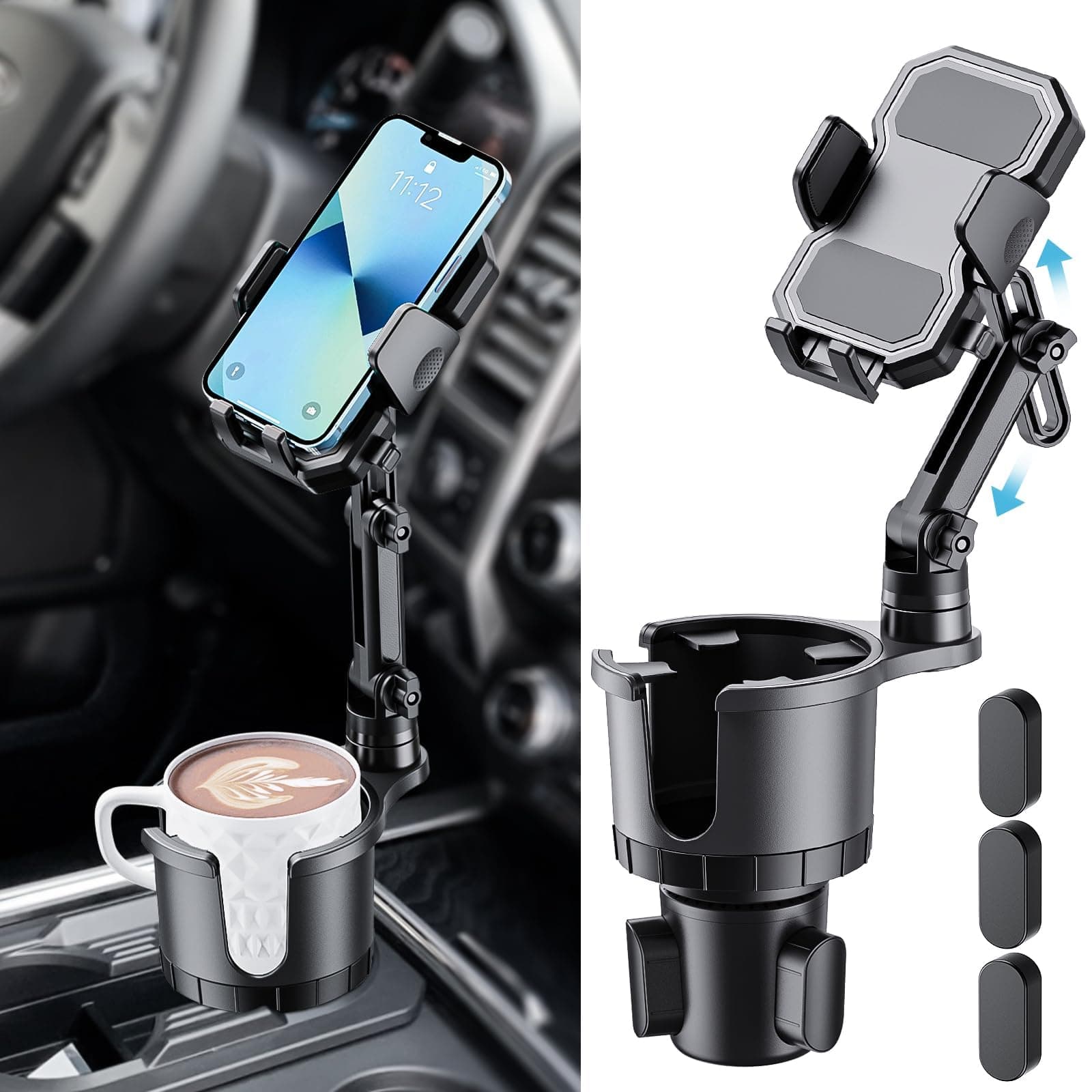 Cup Holder Phone Mount for Car, Adjustable Height Long Neck Cell Cradle with Expandable Base, Car Truck Interior Accessories Compatible iPhone Samsung Most Smartphones and Drink Bottles