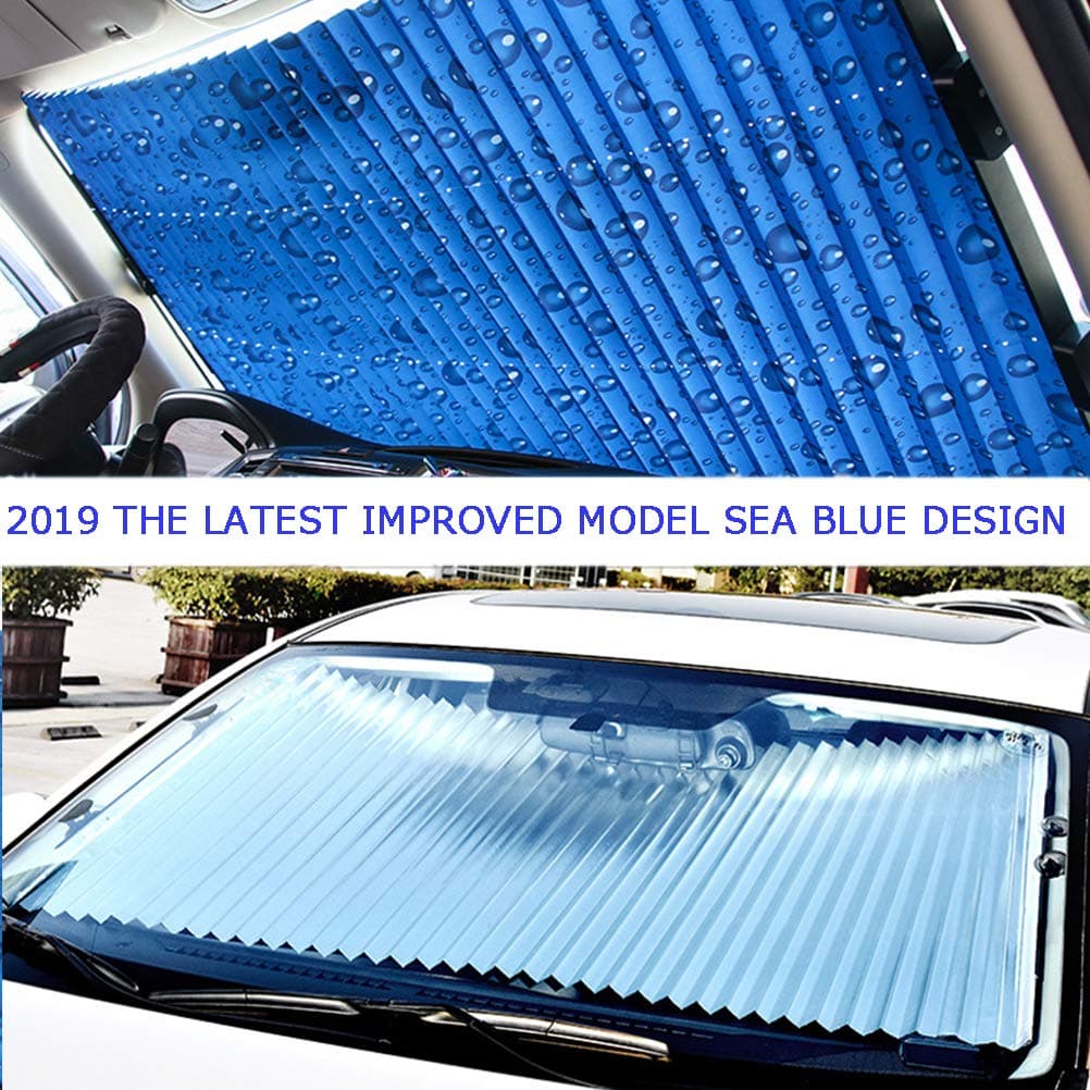 Car Windshield Sun Shade,Retractable Car Sun Shade for Windshield - Protect Vehicle's Interior from Heat and Sunlight (25.6inch-Blue)