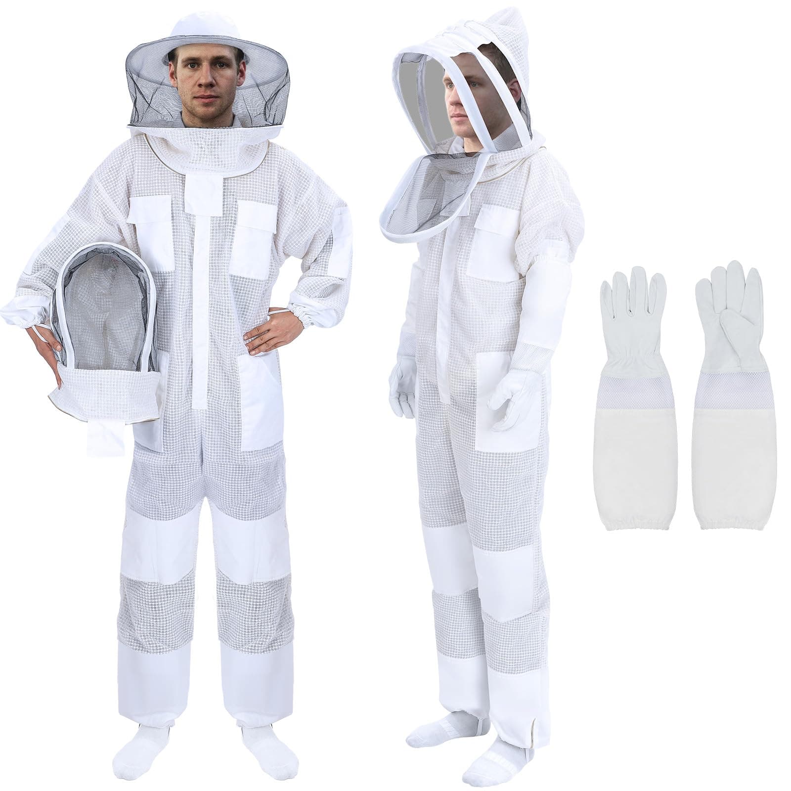 Ventilated Bee Suit, 3 Layer Bee Suit for Men Women, Sting Proof Protective Beekeeping Kit with Gloves, 2 Beekeeping Veils for Beekeepers - L