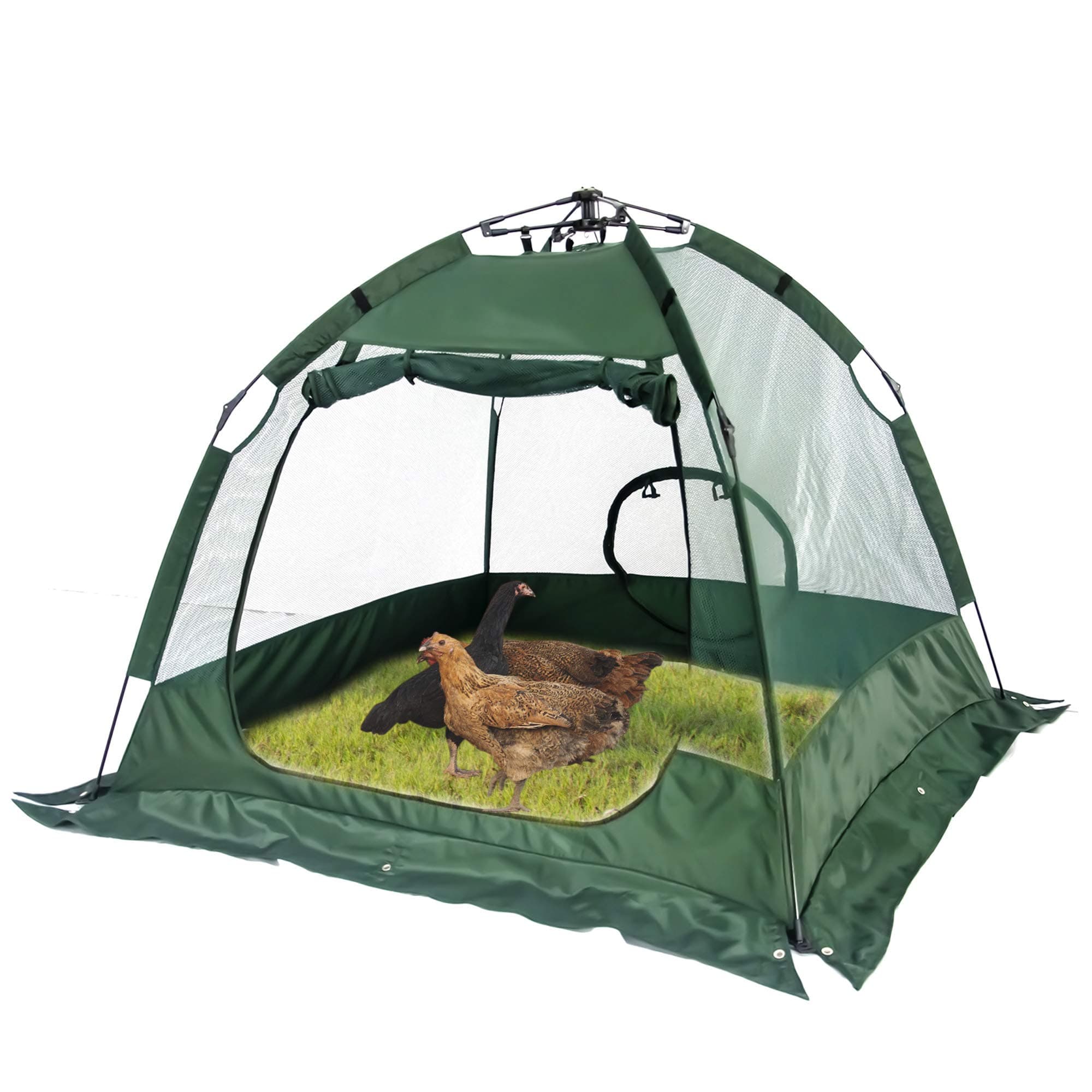 Portable Chicken Coop, Protected Chicken Run and Pet Enclosure, Easy Set-up and Fold-Down Net Cage, Chickens Pen with a Carry Bag (Green, No Bottom)