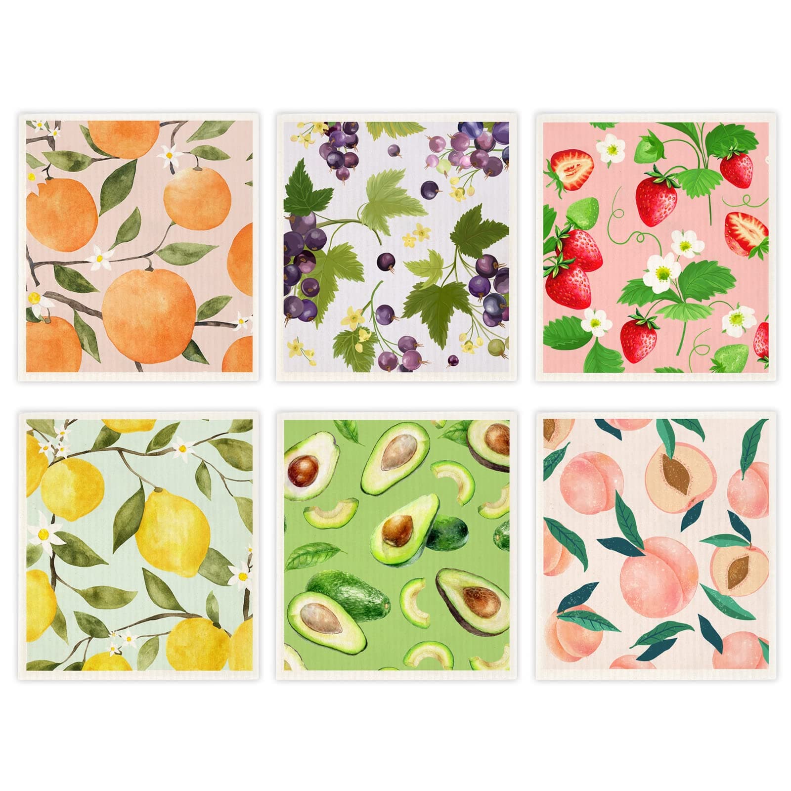 Morigins Mixed Fruit Swedish Kitchen Dishcloths Reusable Dish Towels Absorbent and Fast Dry Cleaning Cloths for Kitchen Cleaning Wipes 6 Pieces