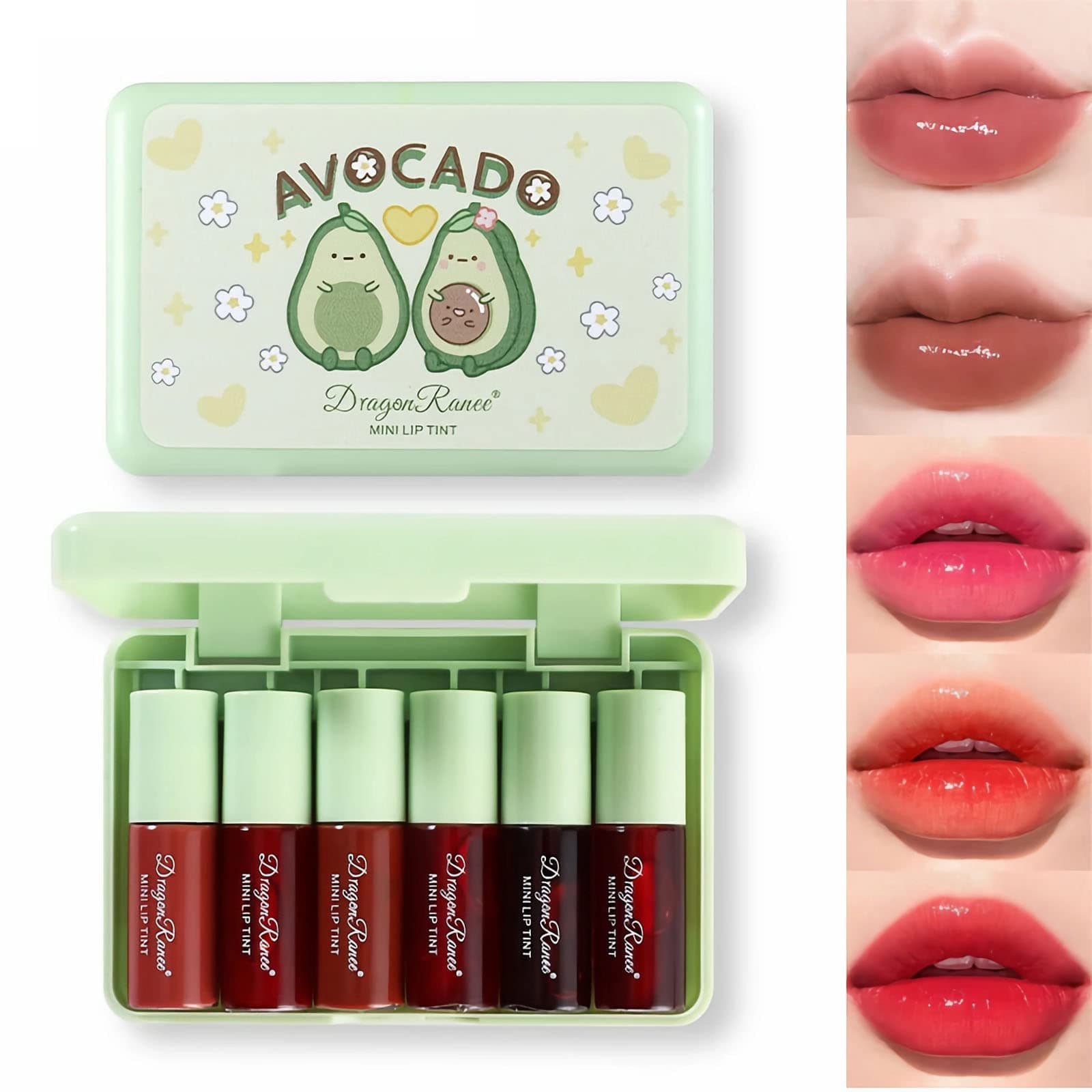 6 Colors Lip Tint Stain Set Mini Liquid Lipstick Long lasting Lip and Cheek Tint Transfer-Proof Lip Stain Korean Water Lip Tint Moisturizing Lip Gloss Waterproof Vivid Color Lip Makeup (Avocado)