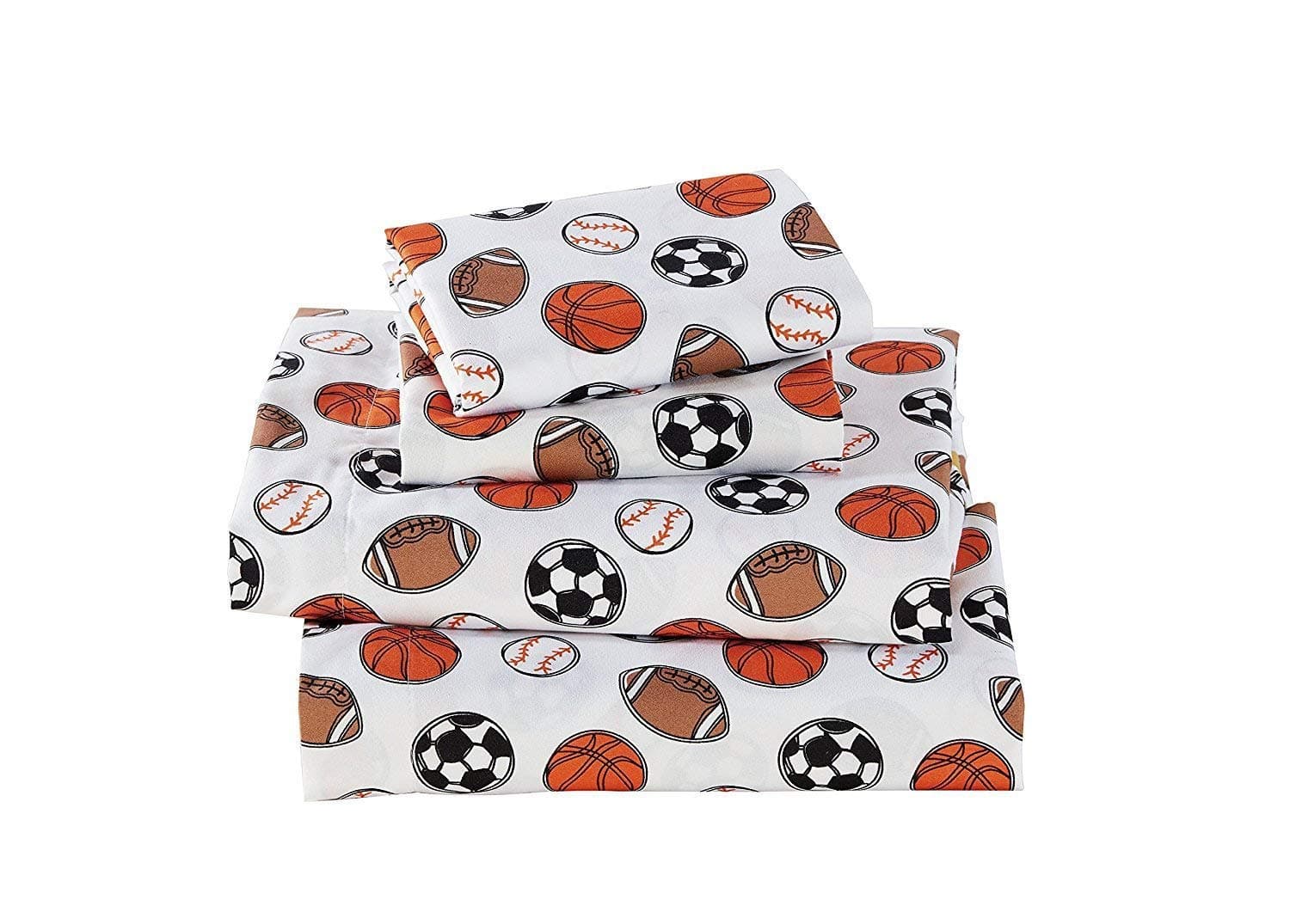 Elegant Homes Multicolors Sports Basketball Soccer Football Baseball Fun 4 Piece Printed Queen Size Sheet Set with Pillowcases Flat Fitted Sheet for Boys/Kids # Sports Navy (Queen Size)