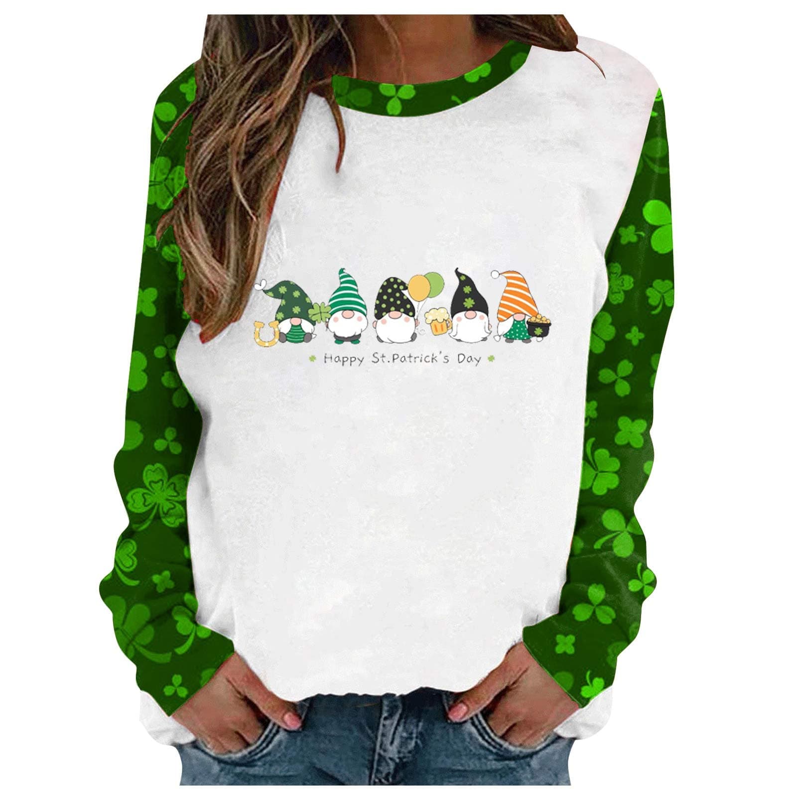 GenericSt. Patrick's Day Womens Casual Printed Long Sleeve Shirts Crewneck Tops Blouse Sweatshirt Pullover T-Shirt Tees