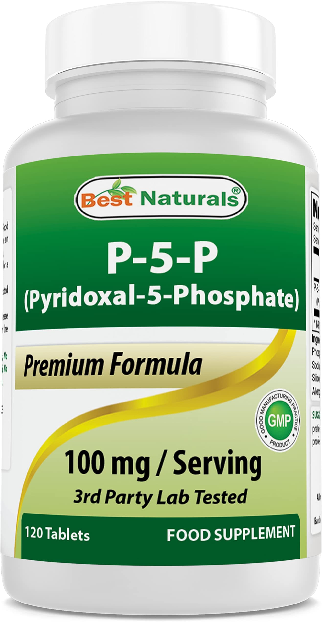 P5P Vitamin B6 (Pyridoxal 5 Phosphate) 100 mg/Serving - 120 Tablets - an Active Form of Vitamin B6.