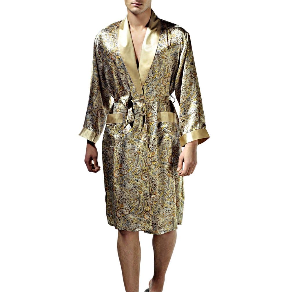 Paradise Silk Pure Silk Print Men Sleepwear Kimono Robe