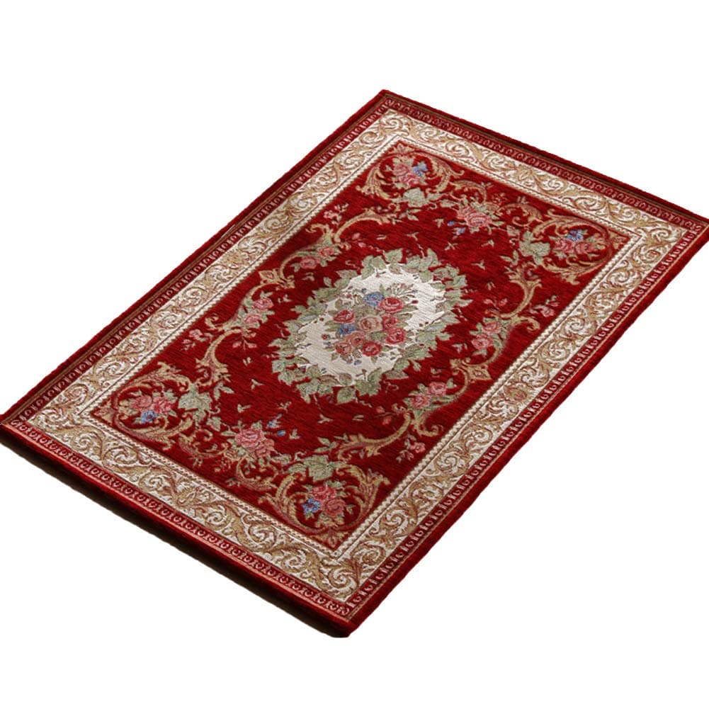 KEYAMA 32"x 20"Acrylic Non-Slip Carpet Stair Treads Thicken Rectangle Jacquard Parlor Floral Area Rugs Classical doormats Stair Corner Matching Landing Carpet mats 059 Red