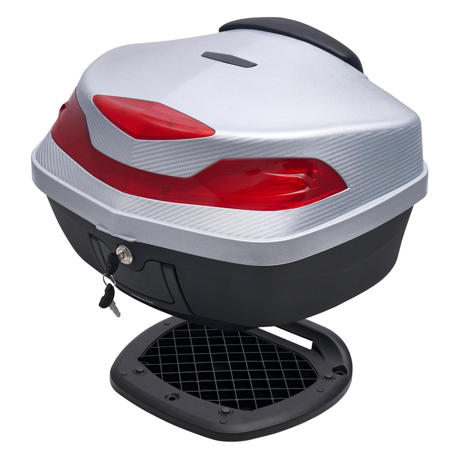 Comie オートバイテールバッグ オートバイ トランクボックス オートバイアクセサリー オートバイバッグ 収納 スクーター トランク オートバイ トップケース ソフトバックレスト付き ロック、ヘルメット用ハンドル - 48リットル容量 (シルバー)