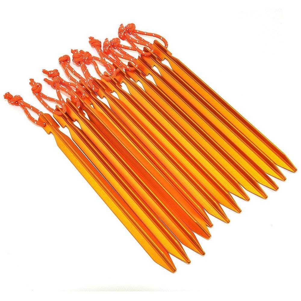 KUNGIX Camping Tent Stakes Pegs 18cm Aluminium Alloy with Reflective Rope 10-Piece
