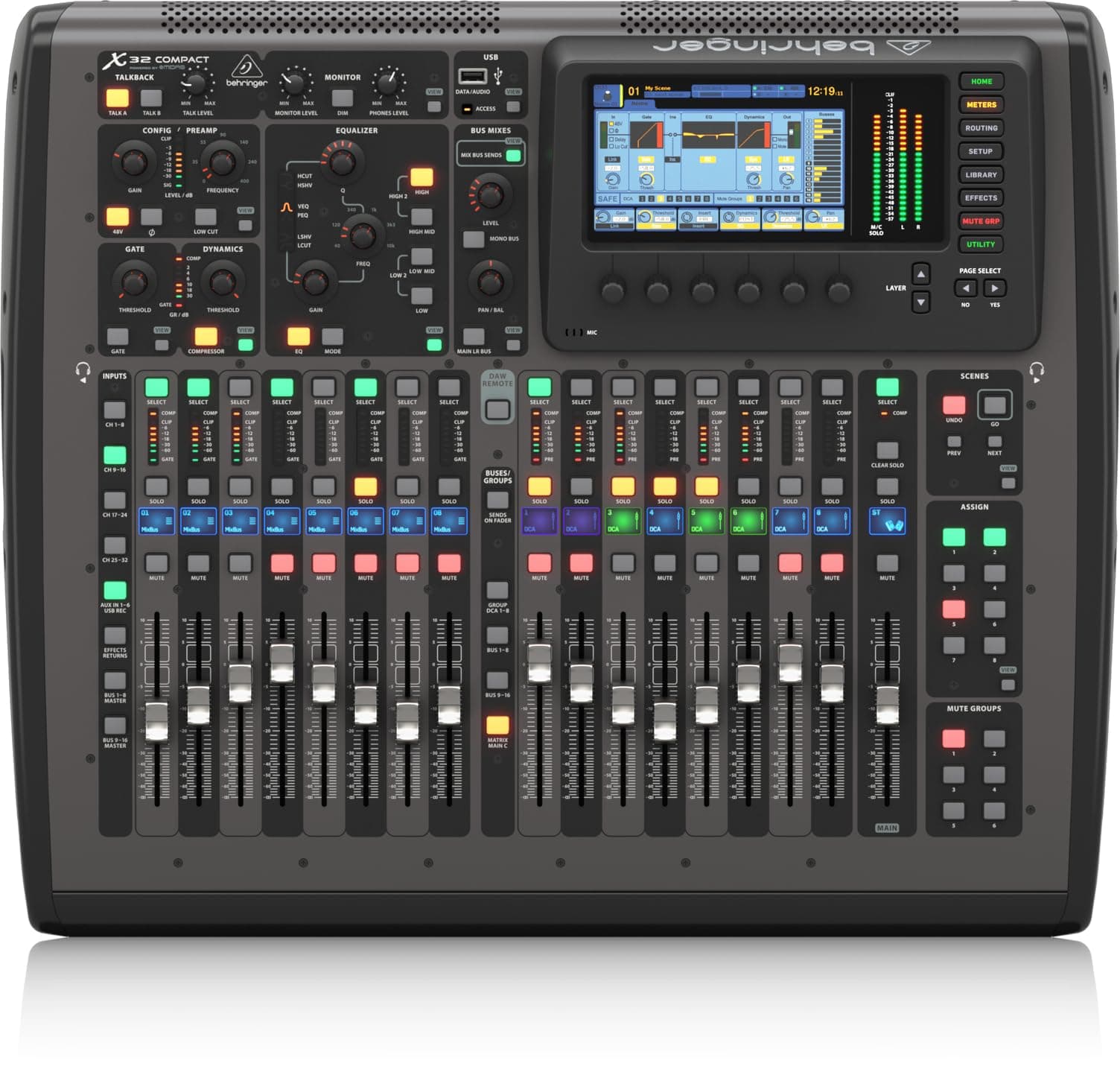Behringer X32 COMPACT 40-Input Digital Mixing Console with 16 Midas Preamps, 17 Motorized Faders, LCD Channels, 32-Channel Audio Interface & Remote Control