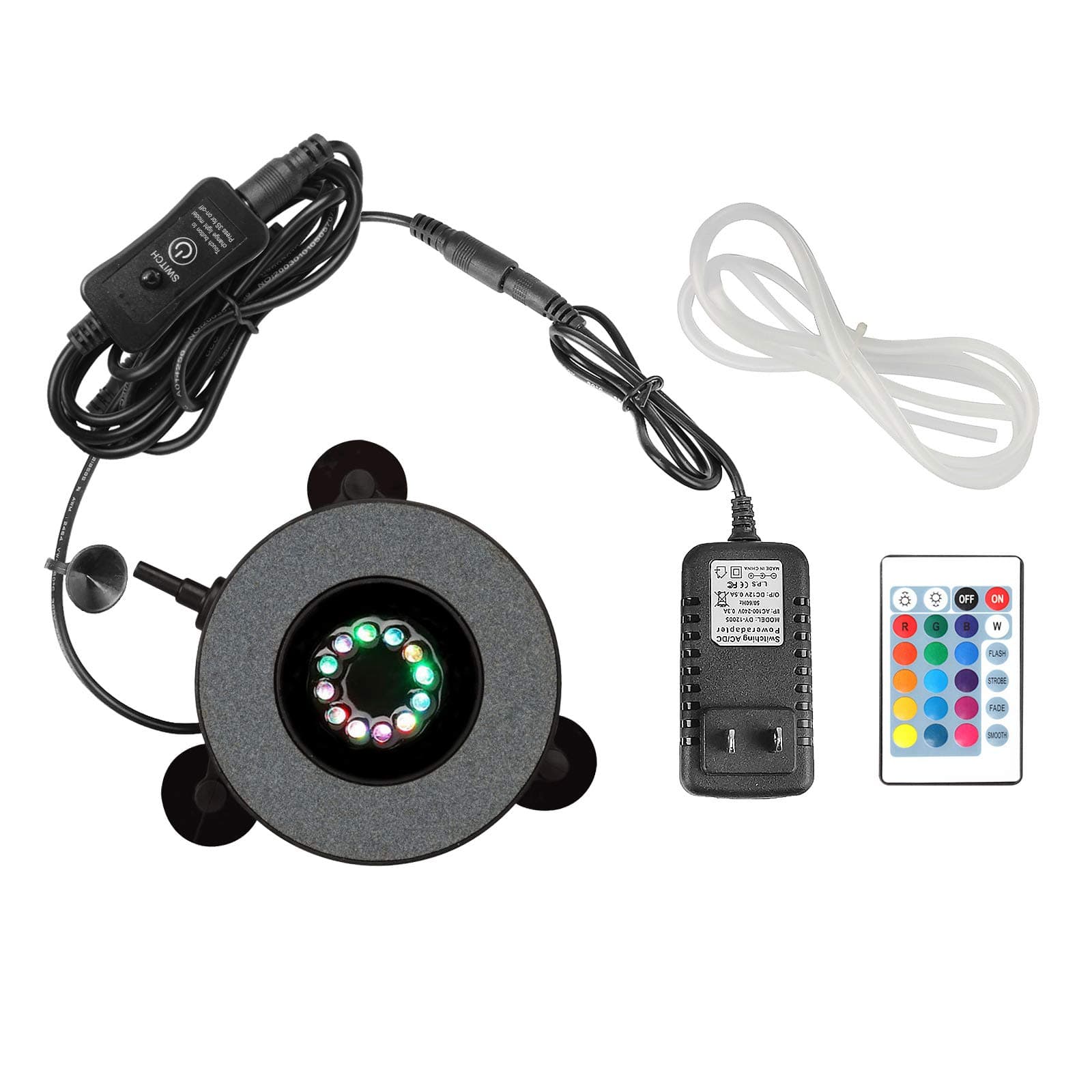 Aquarium Air Stone RGB LED Light 16 Color Bubble Diffuser Disk 4 Dynamic Lights for Fish Tank Decorations Remote Controlled