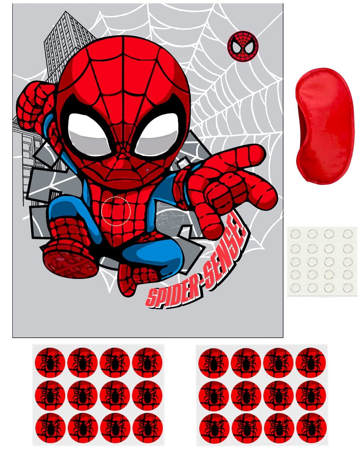 VolshaPin the Spider on the Spiderman Game, 52×42cm Spiderman Party Game for Kids Girls with 24 PCs Spider Birthday Party Supplies for Wall Home Room Decorations (Spiderman)