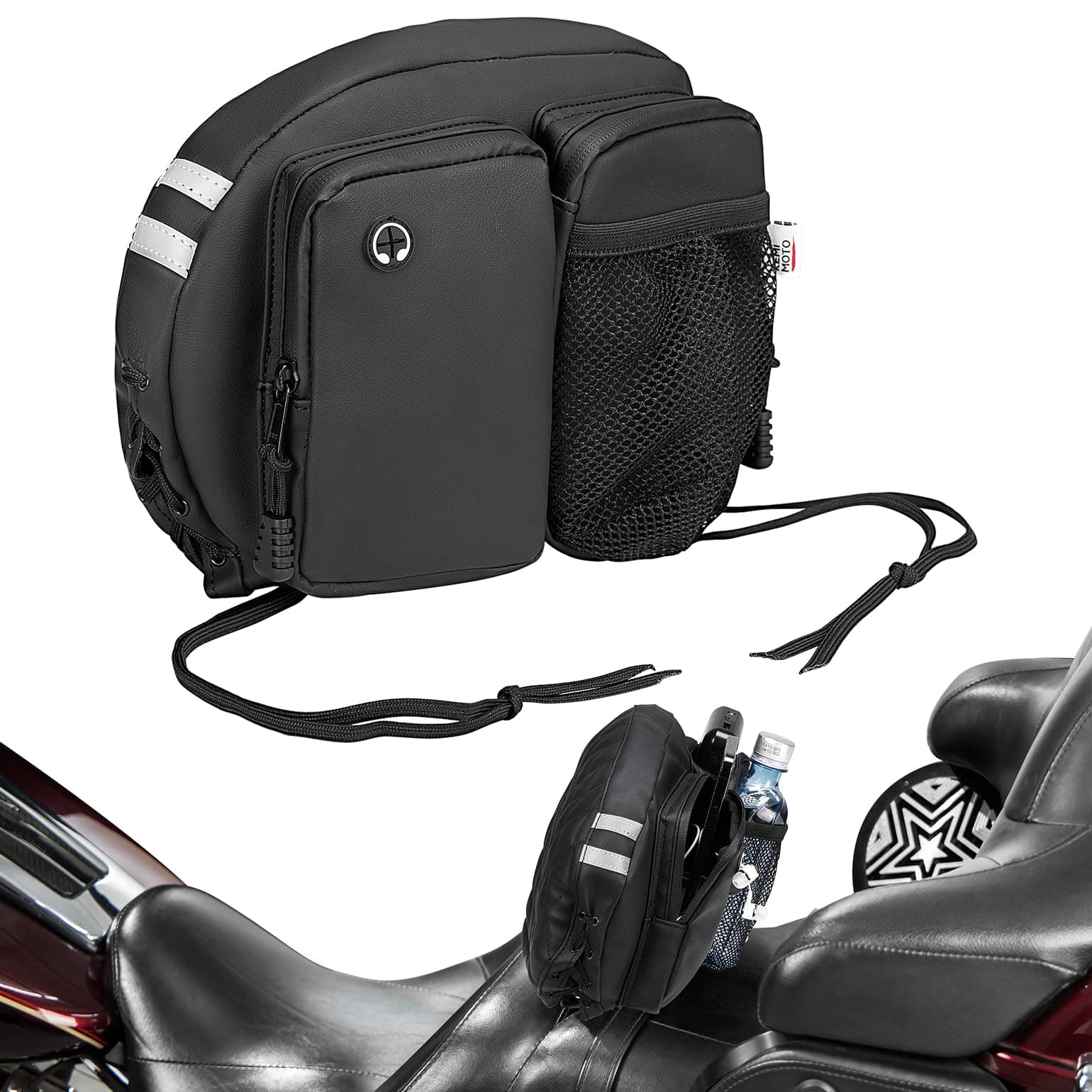 KEMIMOTO Motorcycle Backrest Bag Rider Backrest Organizer Driver Back Rest Organizer Kit Compatible With Touring Softail CVO Road Glide Limited Tri Glide Rider Back Rest Seat Pocket