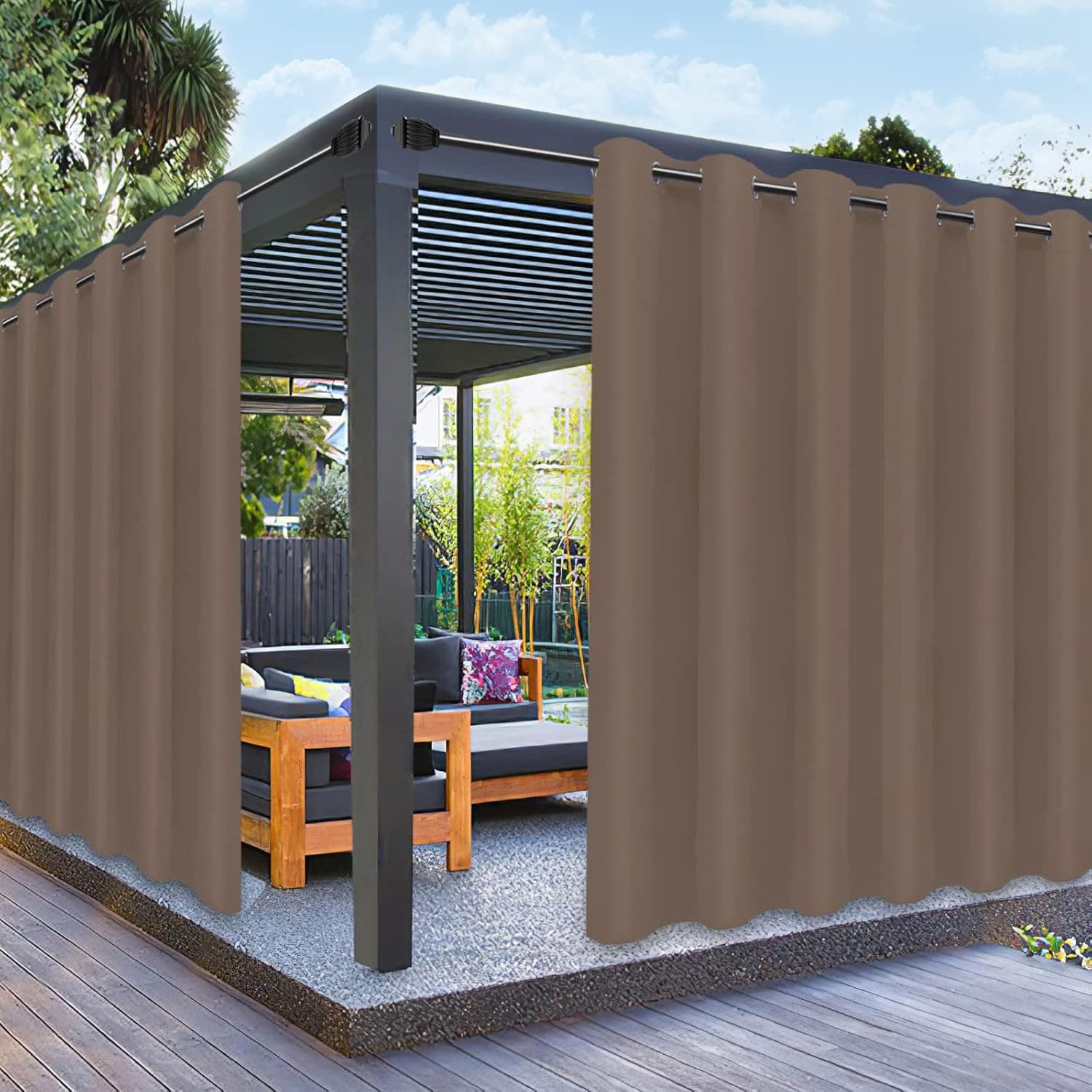 PureFit Outdoor Curtains for Patio Waterproof Weatherproof, UV and Fade Resistant Outside Curtains for Gazebo, Front Porch, Pergola, Sun Blocking Privacy Curtain, 100W x 108L inch, 1 Panel, Camel