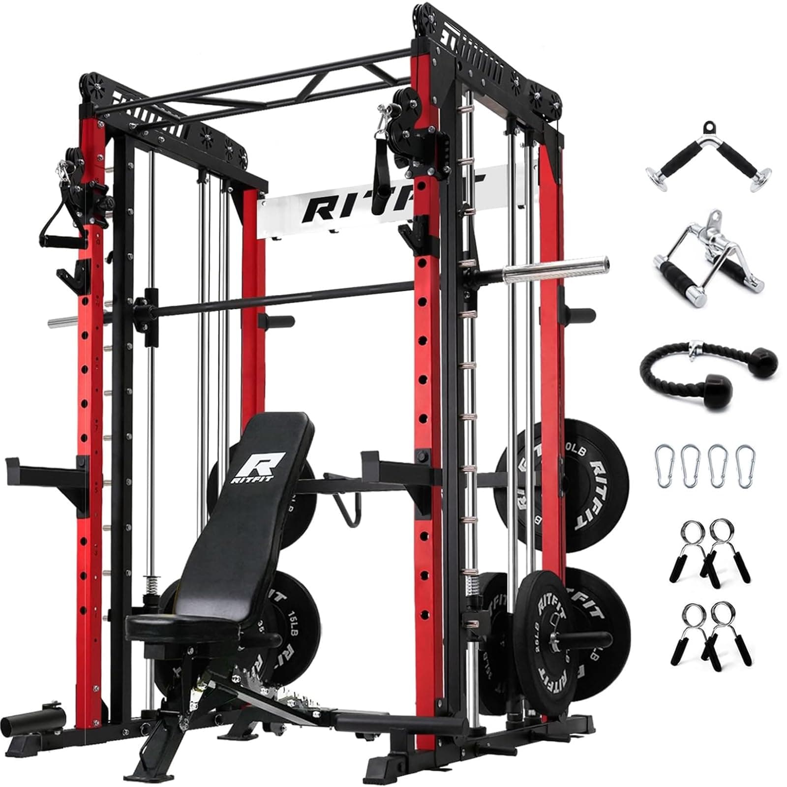 RitFit M1 Pro Smith Machine with Cable Crossover System, Multi-Function Squat Rack Power Cage for Home Gym, Power Rack and Packages