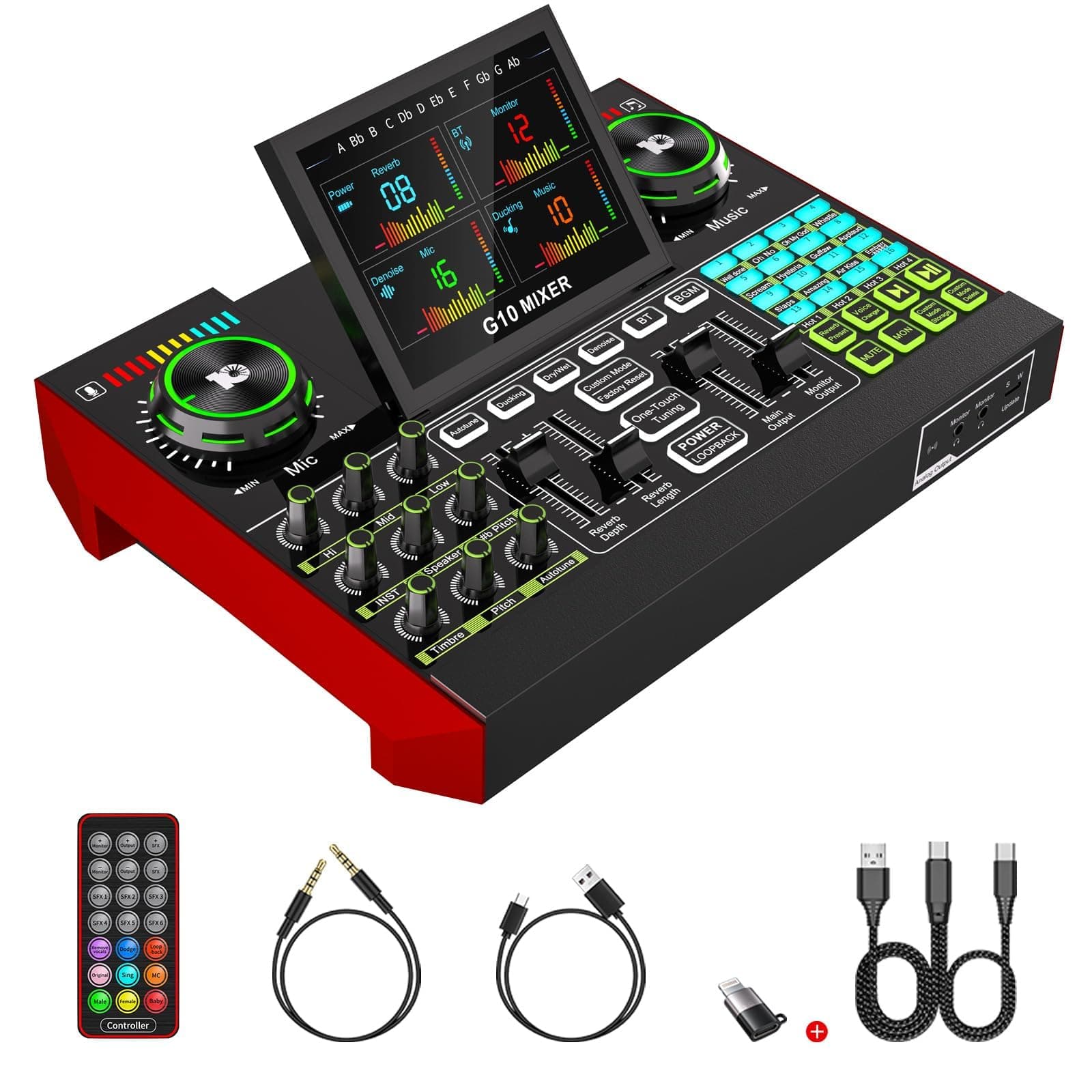 Podcast Equipment Bundle USB Audio Interface with Mixer, Multi-Channel Sound Board Voice Changer, Studio All-in-one XLR DJ Mixer for Phone PC Tik Tok Content Creator Kit Live Streaming Recording