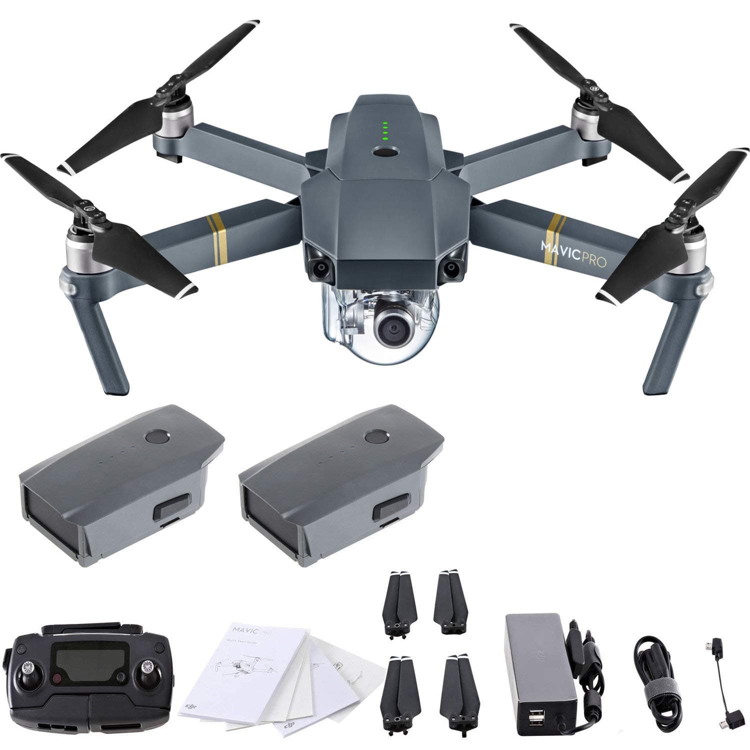DJI Mavic Pro 4K Quadcopter with Remote Controller, 2 Batteries, with 1-Year Warranty - Gray