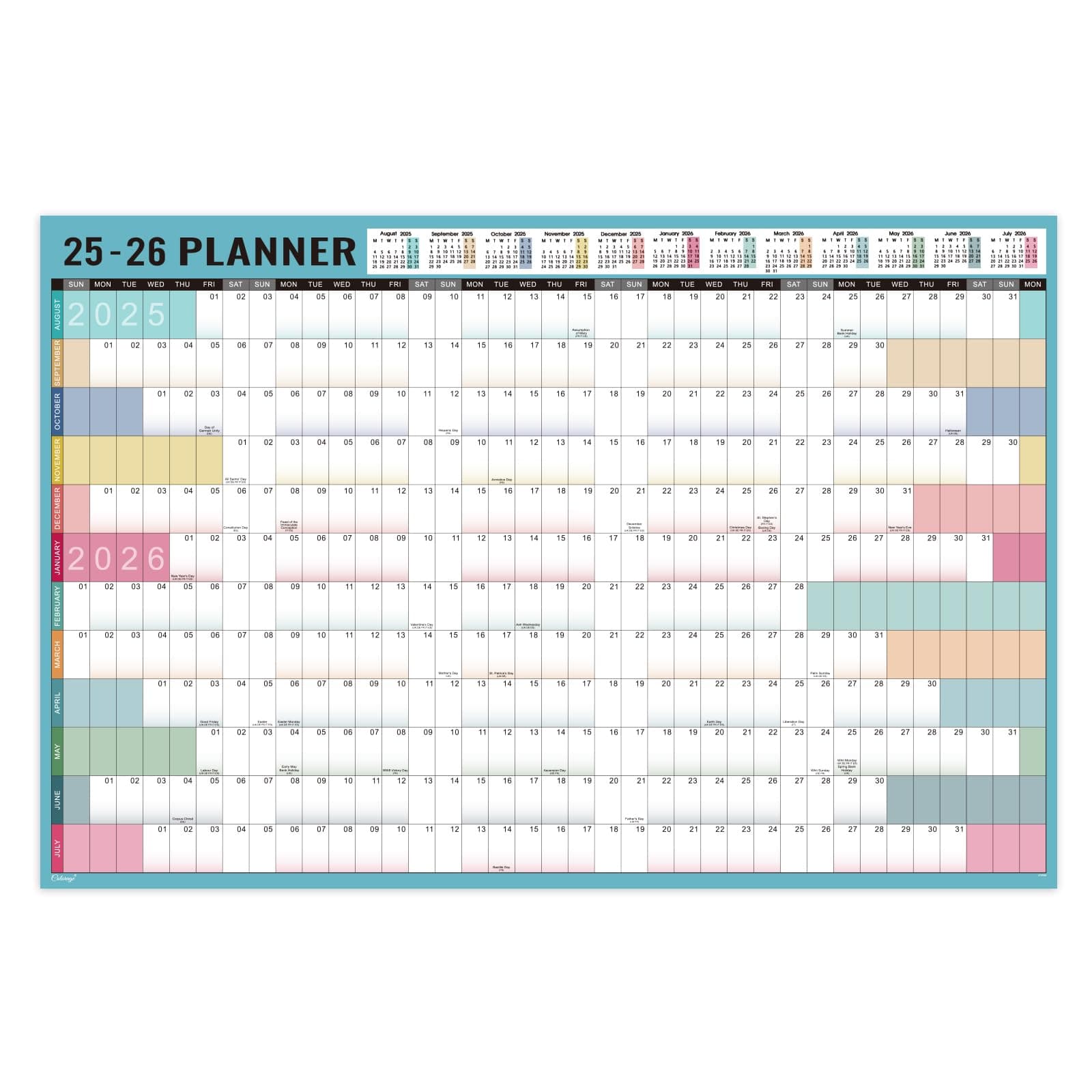 Colorage Wall Planner 2023-2024, August 2023 to July 2024, Family Calendar, Morandi's Color, A1 Size 850 x 580 mm (GRMLDKX34UK)
