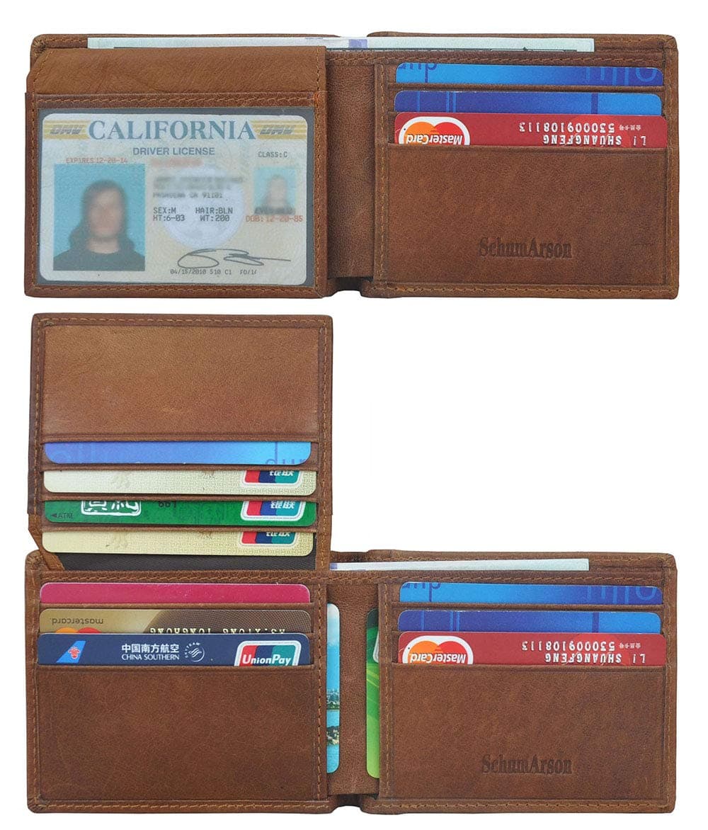 Mens Wallet, Schumarson RFID Blocking Slim Minimalist Front Pocket Wallet, Genuine Leather Wallet with ID Window (Coffee)