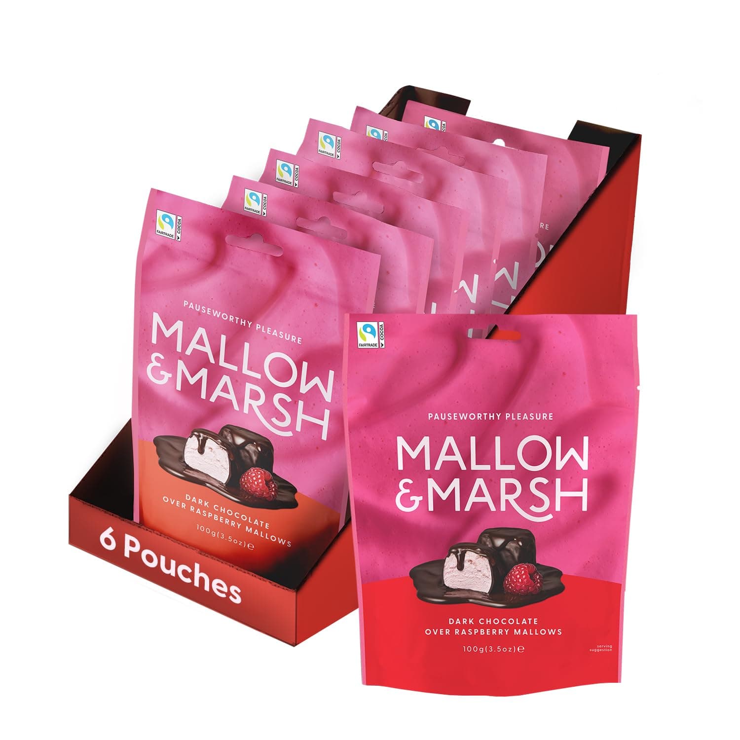 – Mallow & Marsh Raspberry Coated in 70% Dark Chocolate Marshmallow Sharing Bag - Multipack 6 x 100g