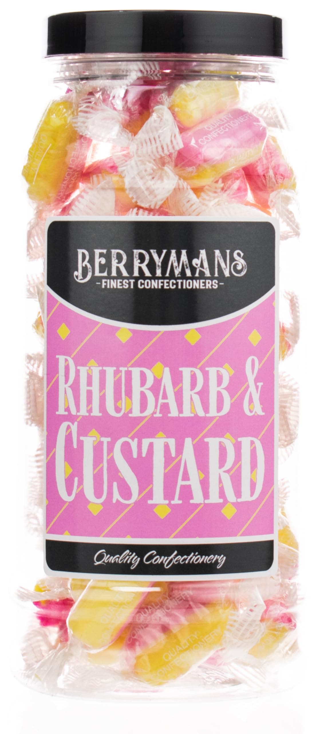 Original Rhubarb and Custard Sweets Retro Boiled Sweets Gift Jar By Berrymans Sweet Shop - Classic Sweets, Traditional Taste.
