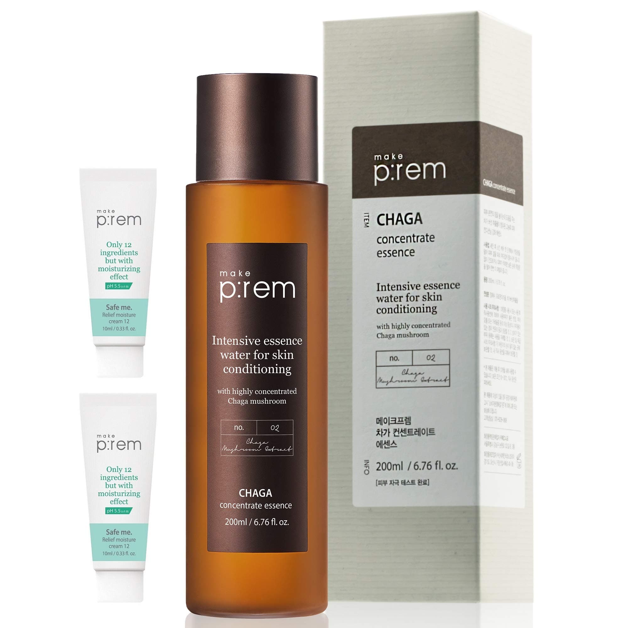 MAKEP:REM Chaga Mushroom Concentrate Essence for Face 6.76 fl. oz. | Intensive Hydration Korean Essence Water for Dry Sensitive skin | by MAKE P:REM MAKEPREM K beauty Korean Skincare