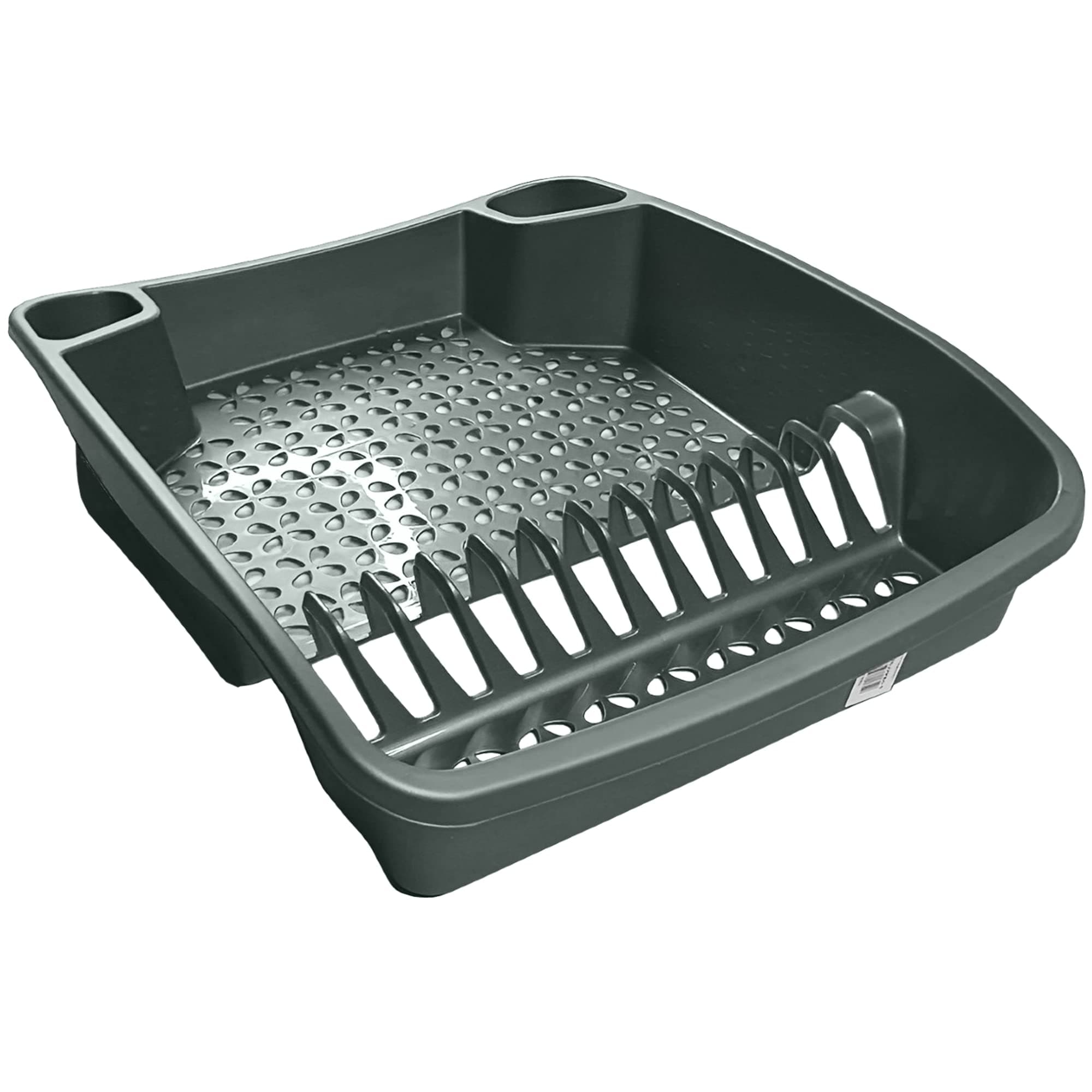 KetoPlastics Large Dish Drainer Rack Kitchen Sink Draining Board Countertop Dish Cup Glass Plate Drying Draining Board with Cutlery Drainer Utensil Holder Plastic - 48 x 39 x 11cm - Silver