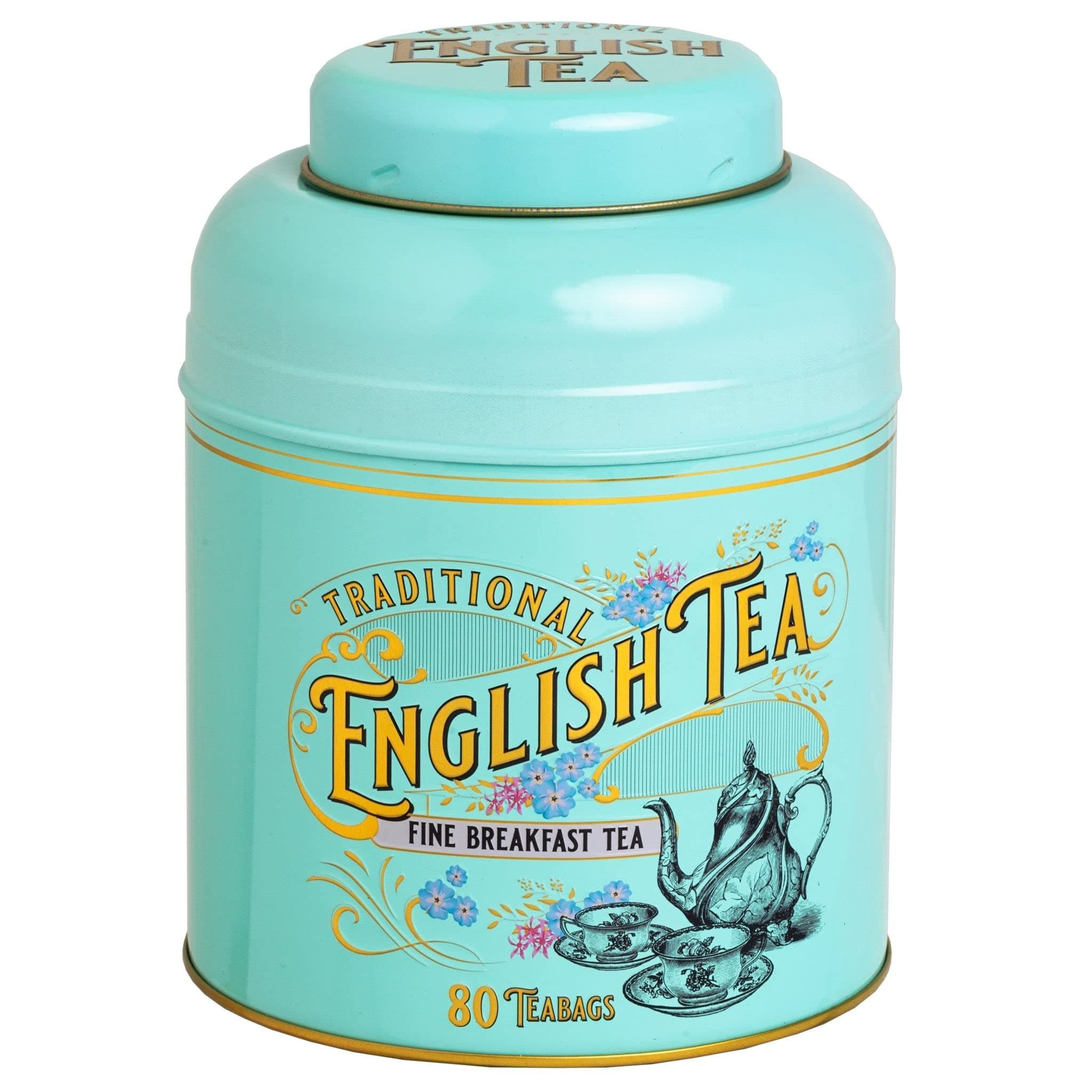 New English Teas Vintage Victorian Tea Caddy with 80 English Teabags (Teal), Forget My Not Gift