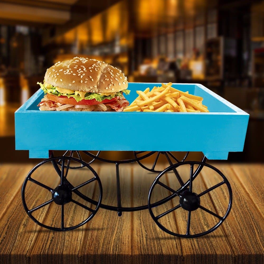 Furnishing Factory Snacks & Dinner Serving Platter for Dining Table - Light Blue with Moving Wheels