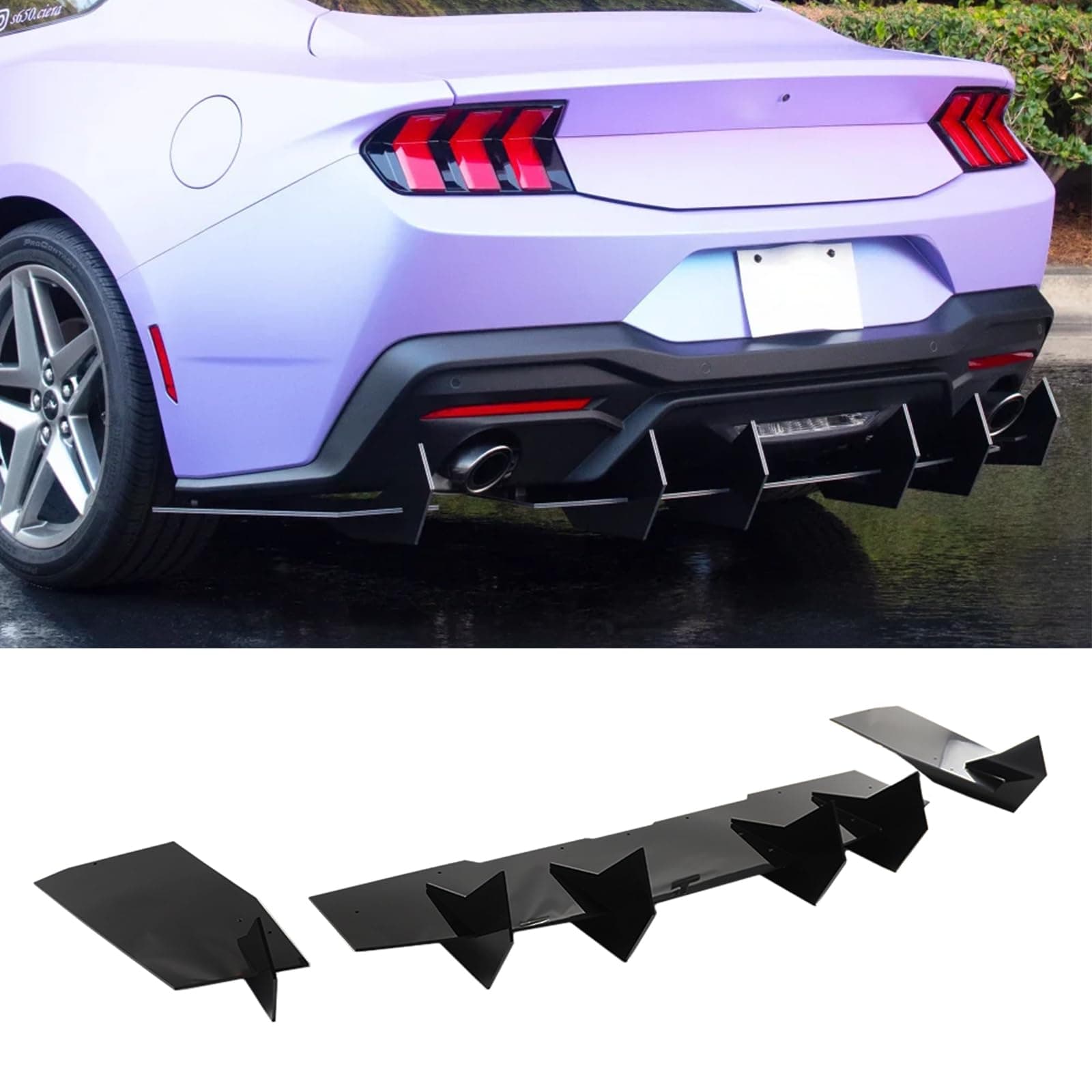 Rear Bumper Diffuser for Ford Mustang 2024 2025 S650 GT Ecoboost Glossy Black Acrylic Rear Spoiler Lip Only Fit with Dual Exhaust Version