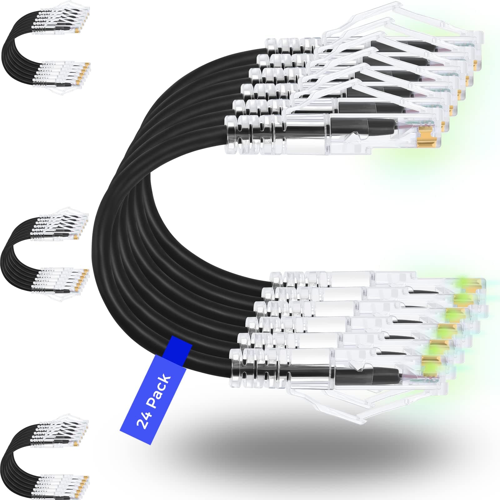 Patch Cables Cat6/ Cat6a 3ft (24 Pack) Slim, Cat6a Ethernet Patch Cable 10G Support, Snagless Cat 6 Patch Cable for Patch Panel to Switch, Flexiable Cat6 Ethernet Cable Black