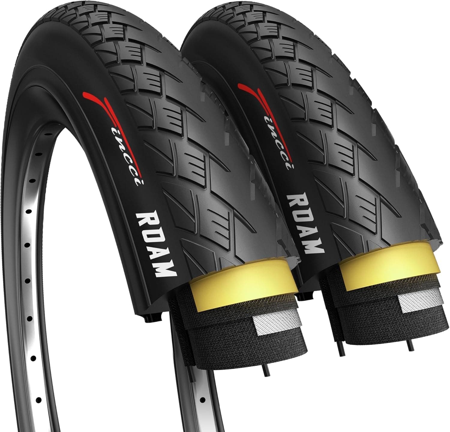 Fincci Pair 700x38c Bike Tire - Semi-Slick 700c Bike Tire - Gravel Foldable Kevlar 40-622 Puncture Resistant Bike Tires 1 mm Nylon, Urban 700c Wheelset for Electric, Hybrid, Road, City Touring Bikes