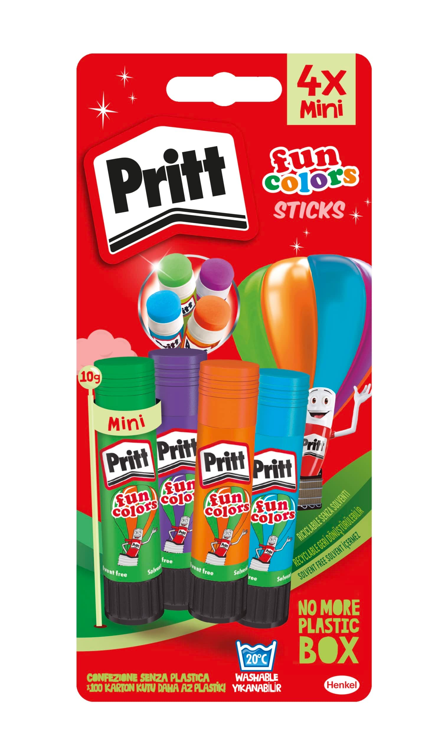 Pritt Rainbow Coloured Glue Sticks, Safe&Child-Friendly Glue for Arts & Crafts Activities, Strong-Hold adhesive for School Supplies, 96% natural ingredients, Craft glue for paper,cardboard,etc, 4x10g