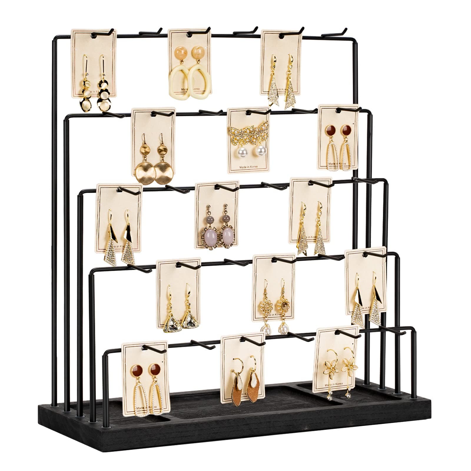 Earring Display Stands for Selling, Earring Rack Display Holder Stand, Jewelry Display for Selling Earring Cards, Bracelets, Hair Accessories, Rings, Necklaces (Black Wood, Common Size)