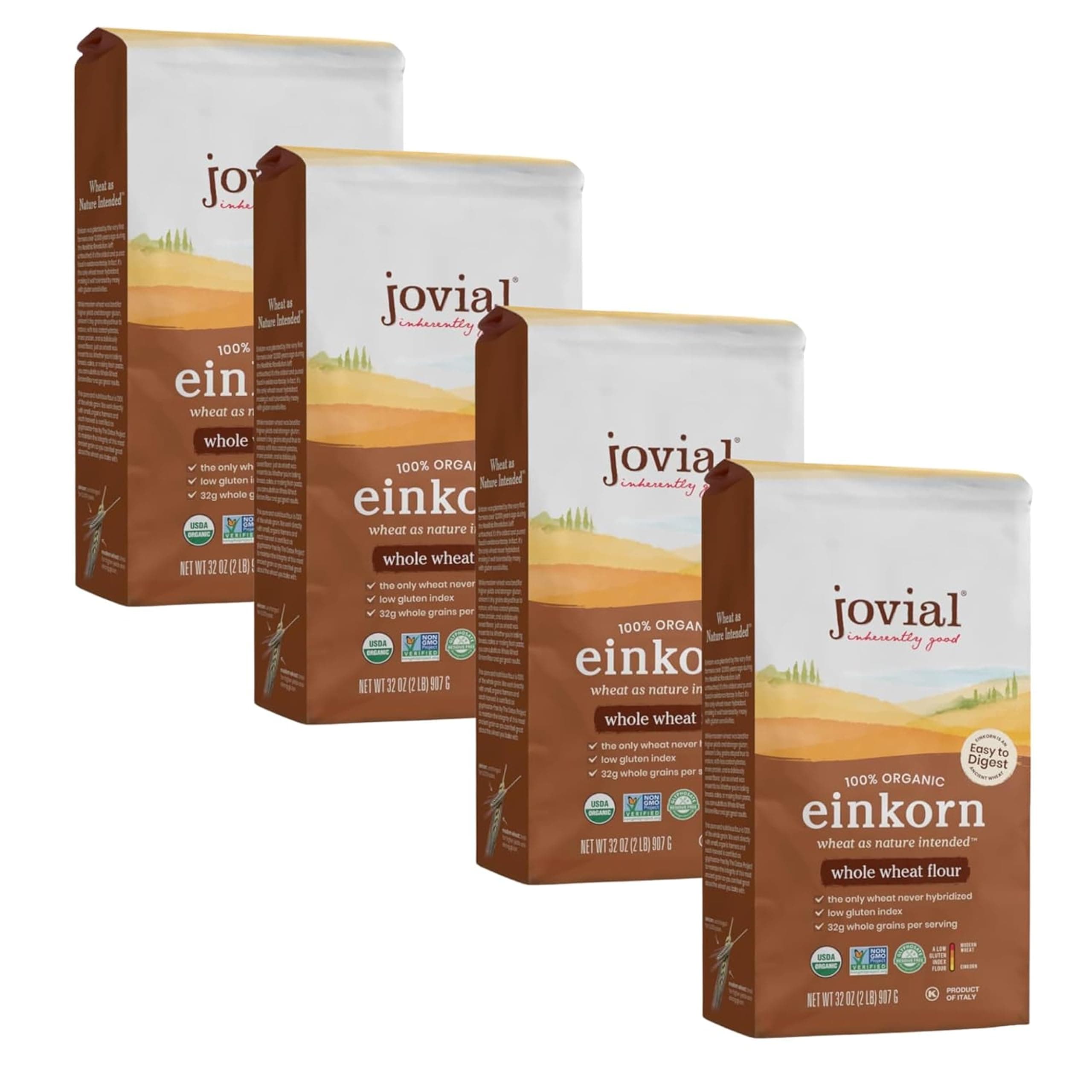 Organic Einkorn Whole Wheat Flour - Bread Baking Flour for Sourdough, High Protein, Non-GMO, For Organic Pizza & Pasta, European Italian Made, Glyphosate Free - 32 Oz, 4 Pack
