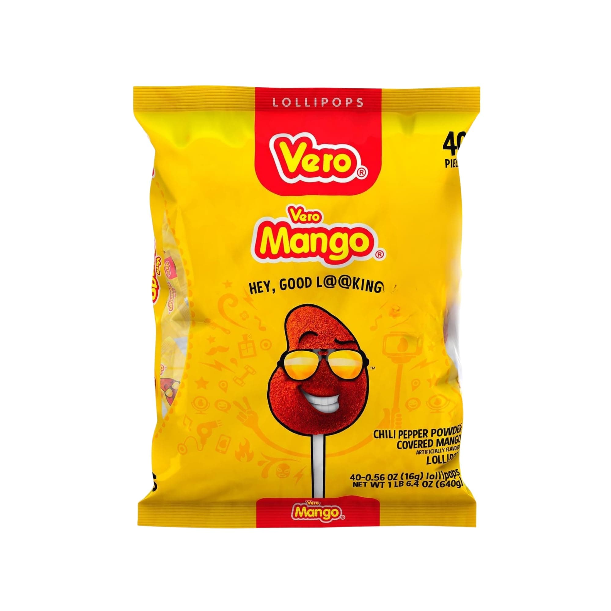 Mango Flavored Lollipops Covered in Chili Powder 40 Count Bag (Net Wt. 22.4 Ounces) - Individually Wrapped Mexican Candy for Piñatas, Halloween, and More