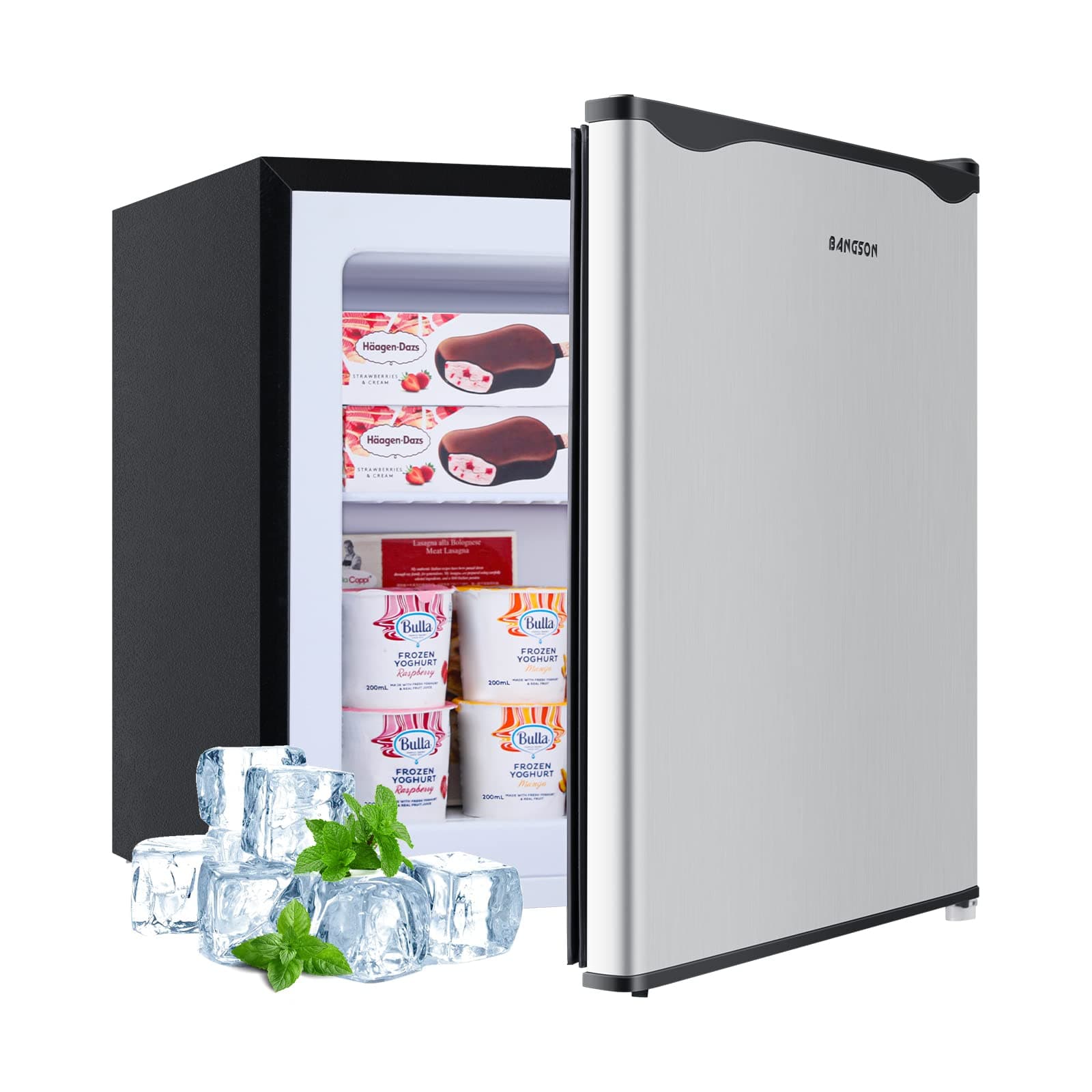 BANGSON Mini Freezer, 1.1 Cu.ft Upright Freezer With Removable Shelf, Single Reversible Door, Compact for Home, Kitchen, Office, Apartment (Silver)
